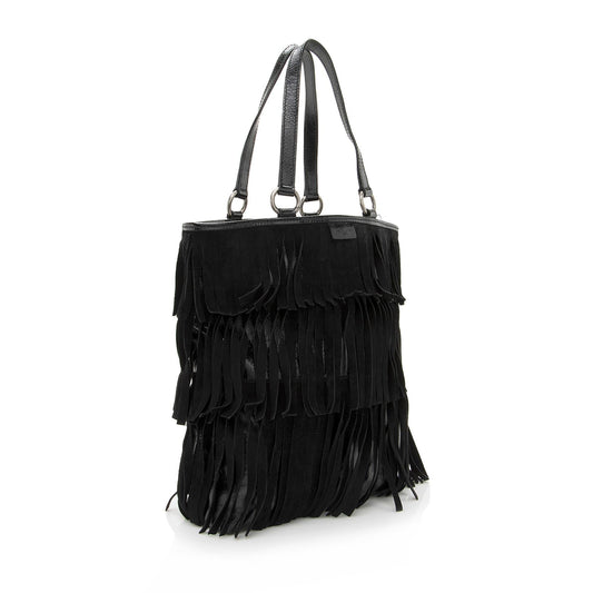 Saint Laurent Patent Leather Suede Fringe Tote 22368