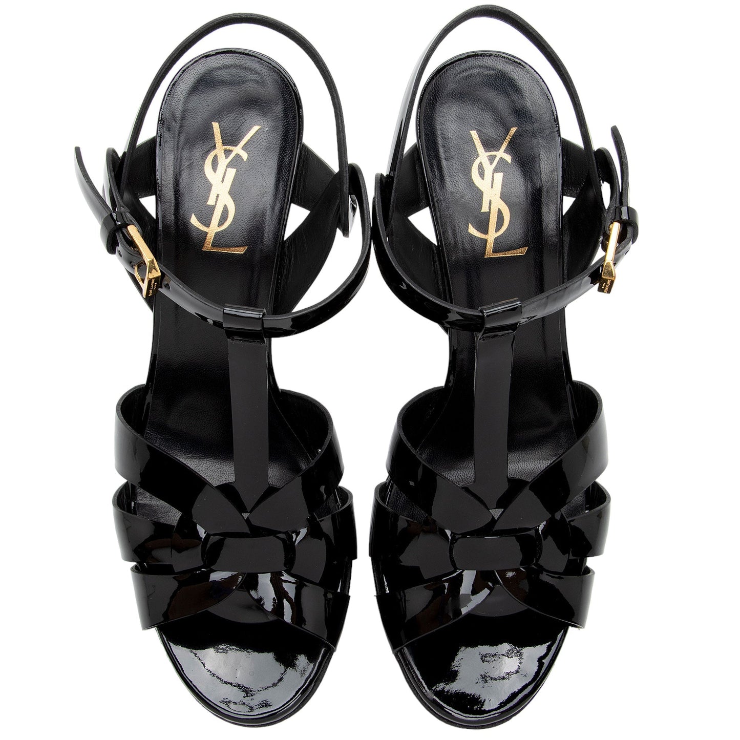 Saint Laurent Patent Leather Tribute Platform Sandals - Size 7.5 / 37.5 xmu793