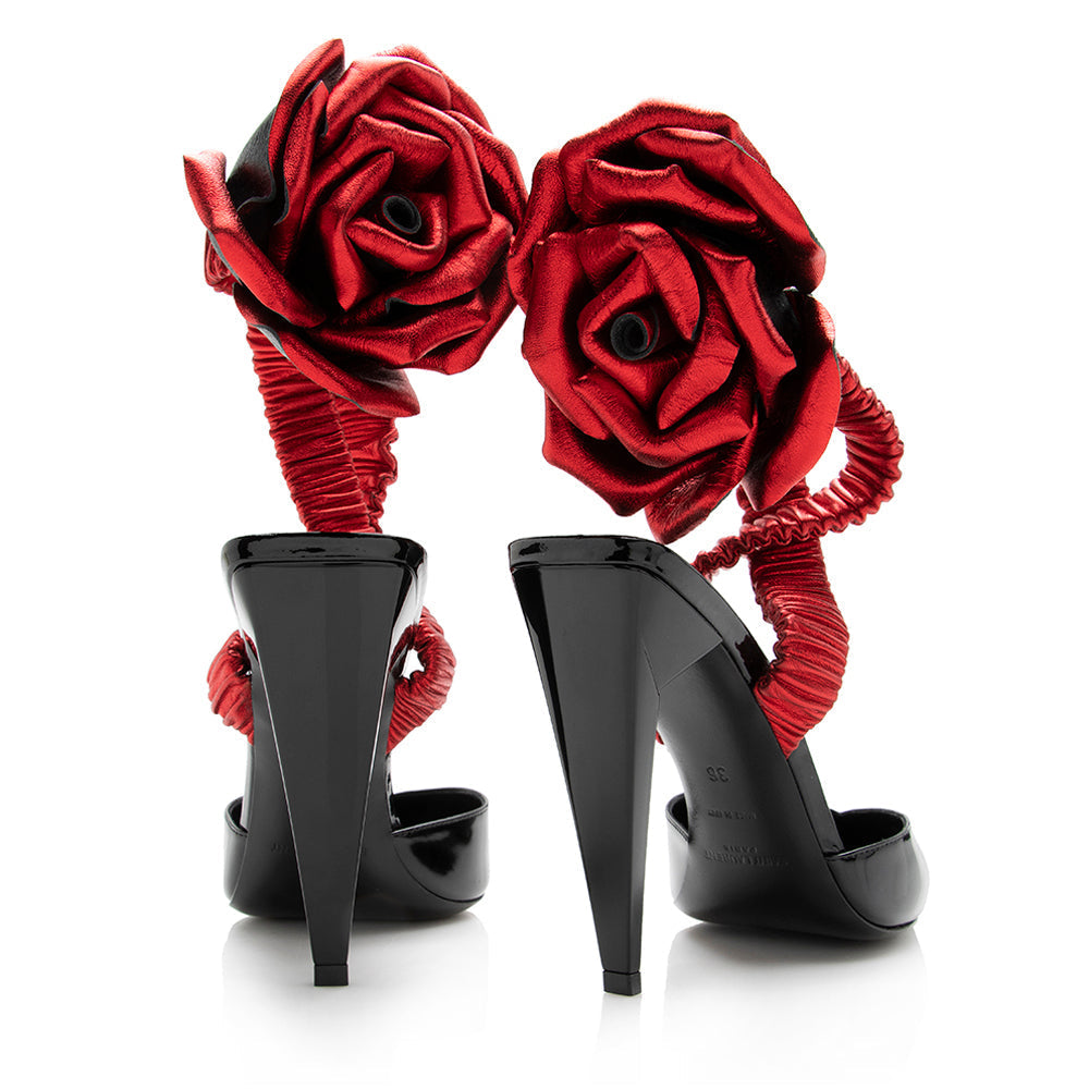 Saint Laurent Patent Slingback Rose Flower Pumps - Size 6 / 36 17611