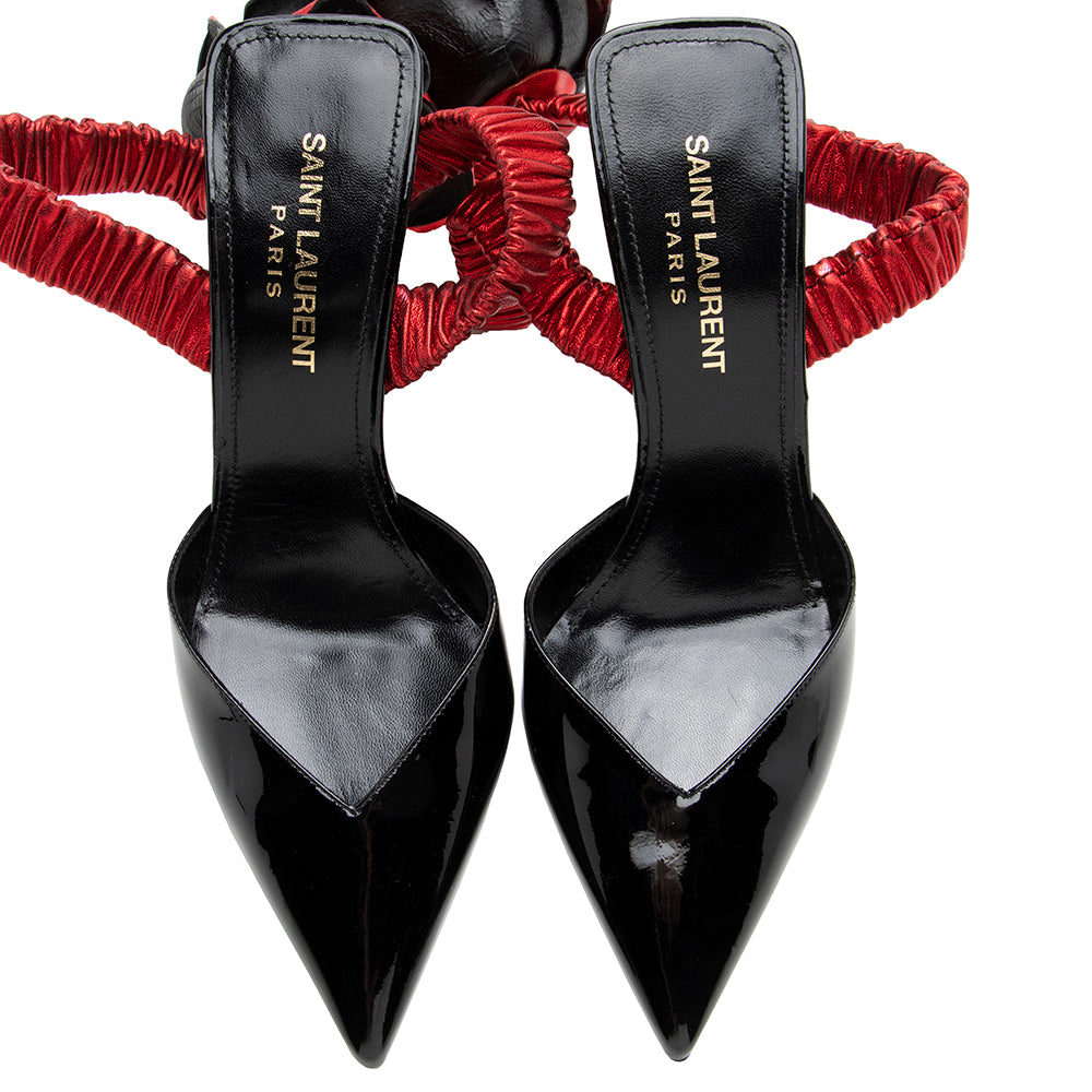 Saint Laurent Patent Slingback Rose Flower Pumps - Size 6 / 36 17611