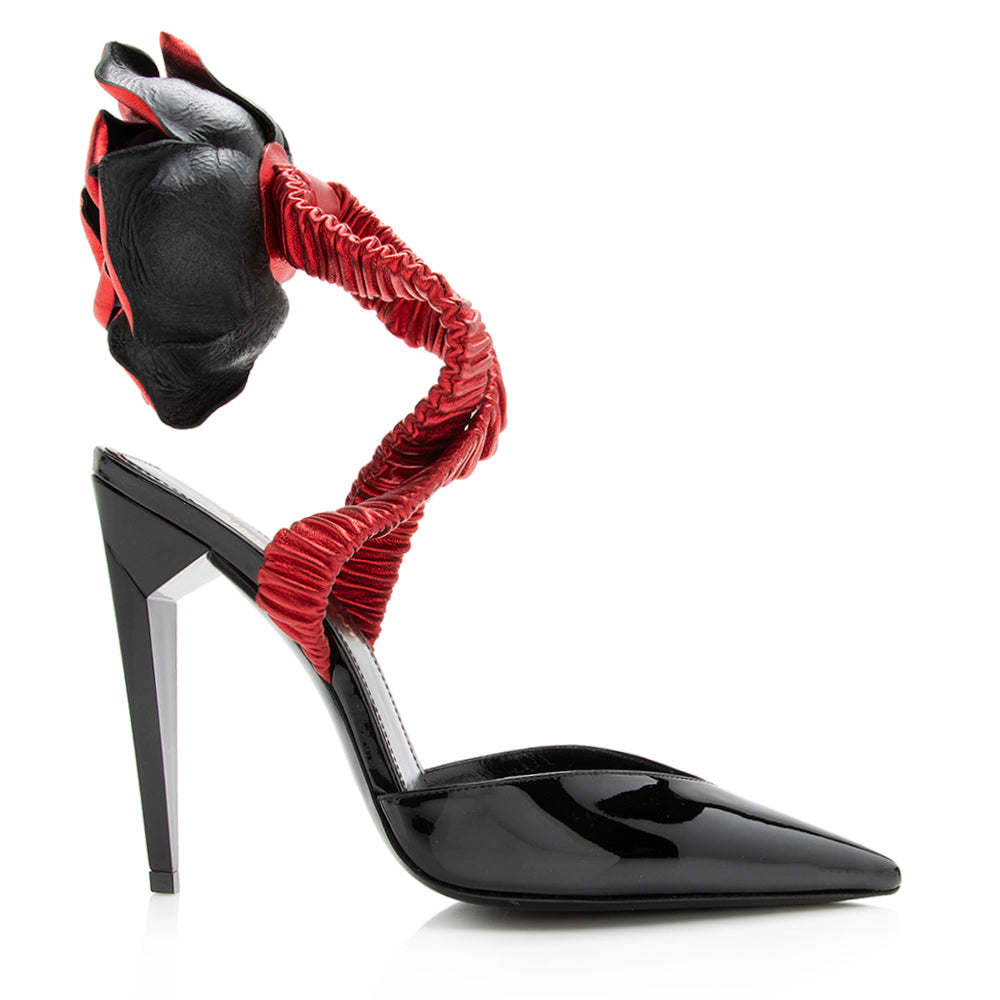 Saint Laurent Patent Slingback Rose Flower Pumps - Size 6 / 36 17611