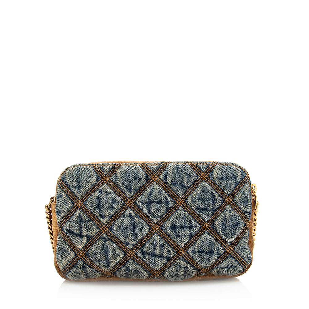 Saint Laurent Quilted Denim Becky Double Zip Crossbody Bag 20574