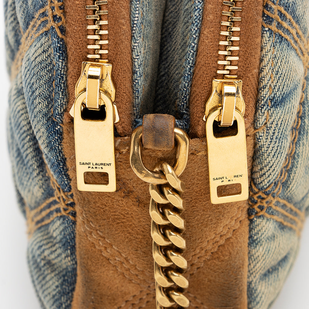 Saint Laurent Quilted Denim Becky Double Zip Crossbody Bag 20574