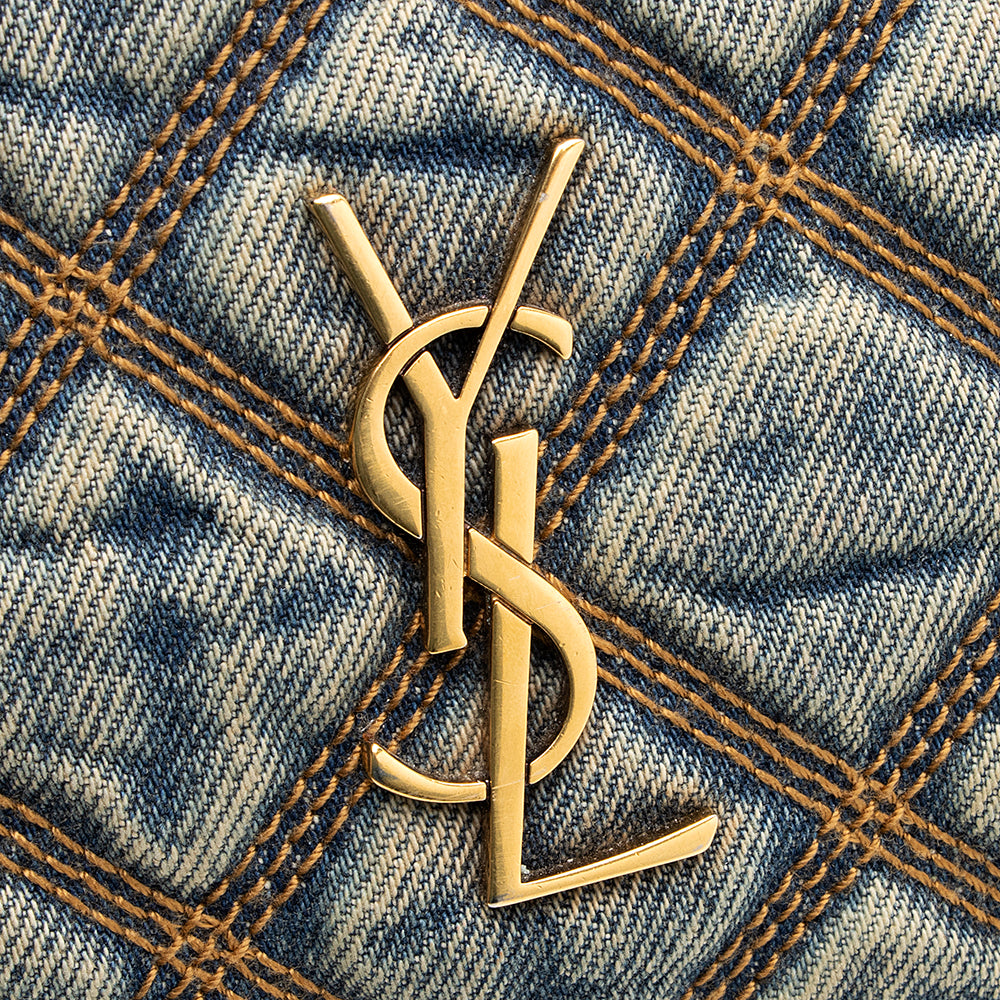 Saint Laurent Quilted Denim Becky Double Zip Crossbody Bag 20574