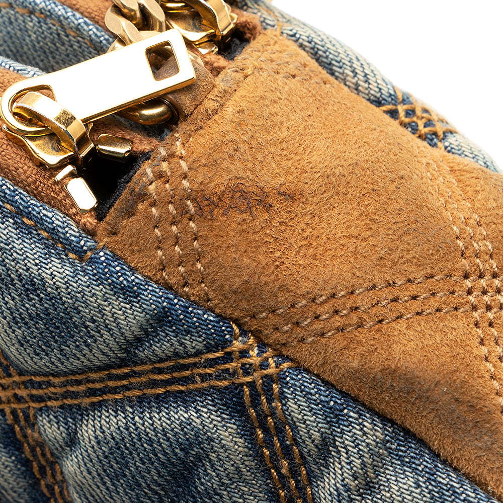 Saint Laurent Quilted Denim Becky Double Zip Crossbody Bag 20574