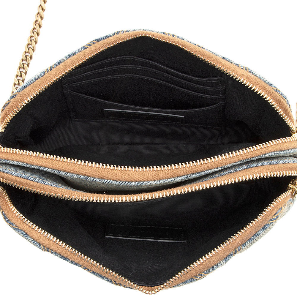 Saint Laurent Quilted Denim Becky Double Zip Crossbody Bag 20574