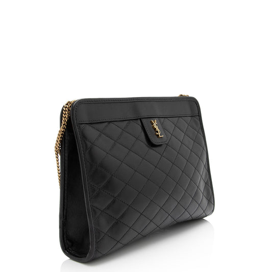 Saint Laurent Quilted Lambskin Monogram Victoire Baby Chain Clutch M6OIgU