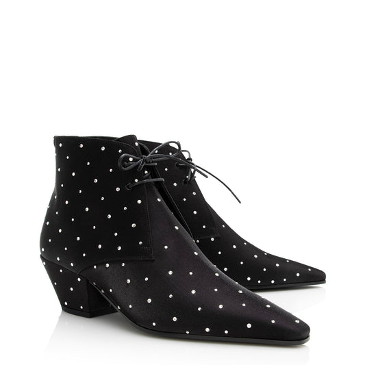 Saint Laurent Satin Crystal Lace Up Ankle Boots - Size 9.5 / 39.5 22503