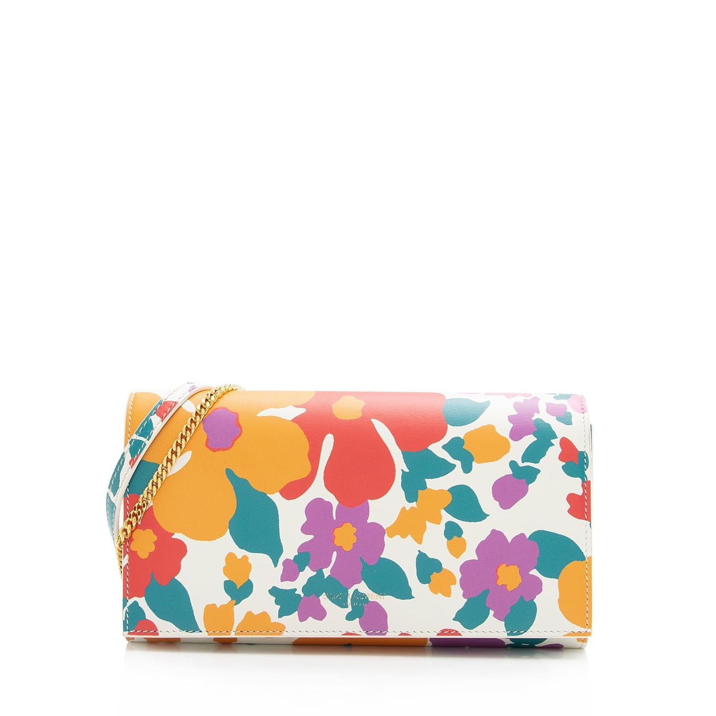 Saint Laurent Smooth Calfskin Floral Mini Chain Wallet 23781