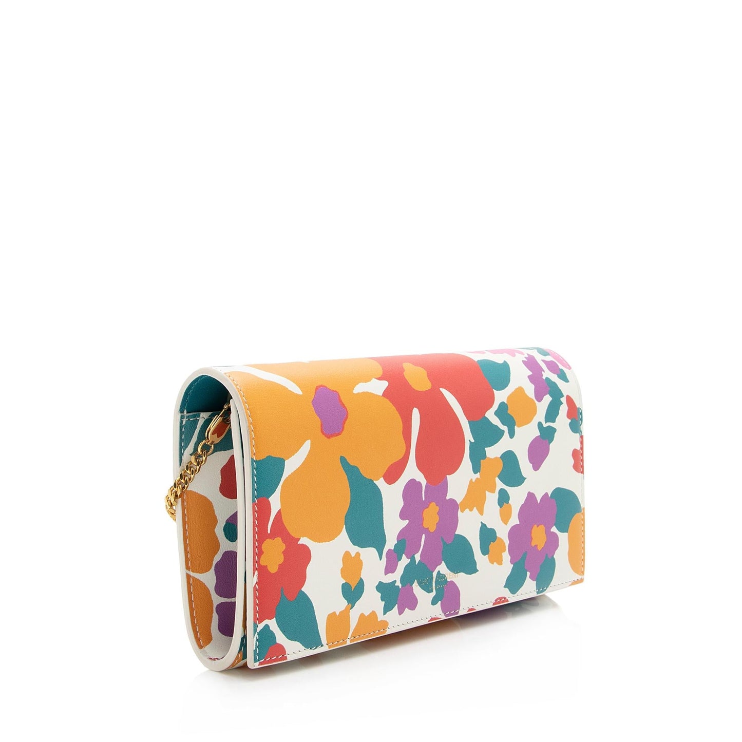Saint Laurent Smooth Calfskin Floral Mini Chain Wallet 23781