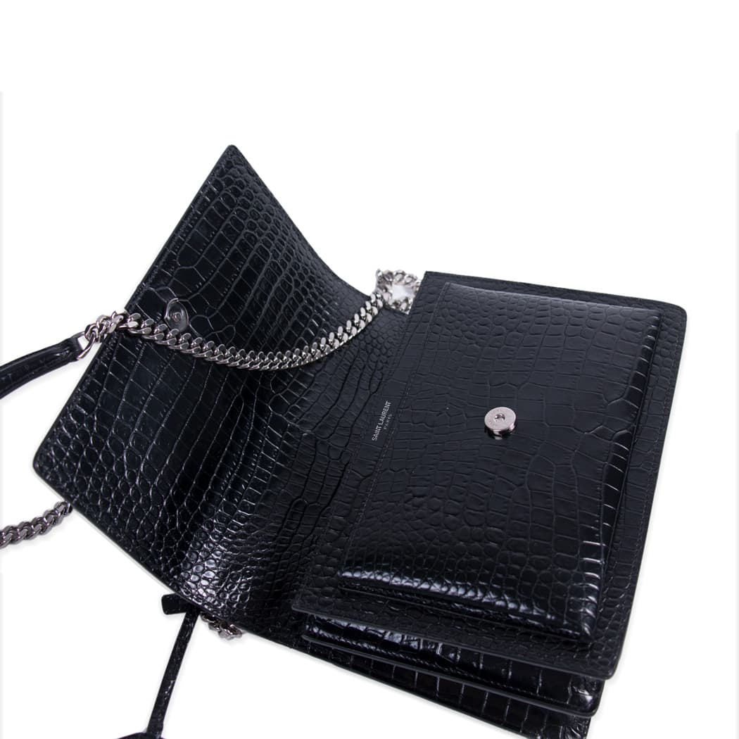 Saint Laurent Sunset Medium Crocodile Embossed Leather