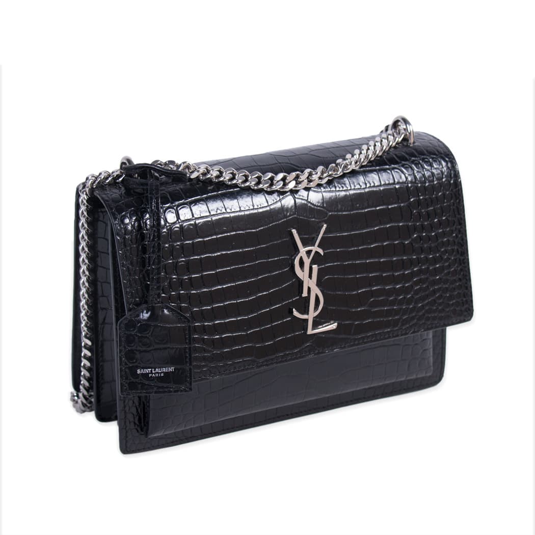Saint Laurent Sunset Medium Crocodile Embossed Leather