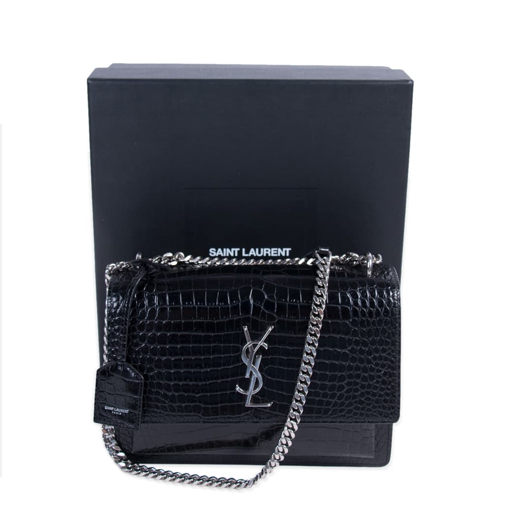 Saint Laurent Sunset Medium Crocodile Embossed Leather