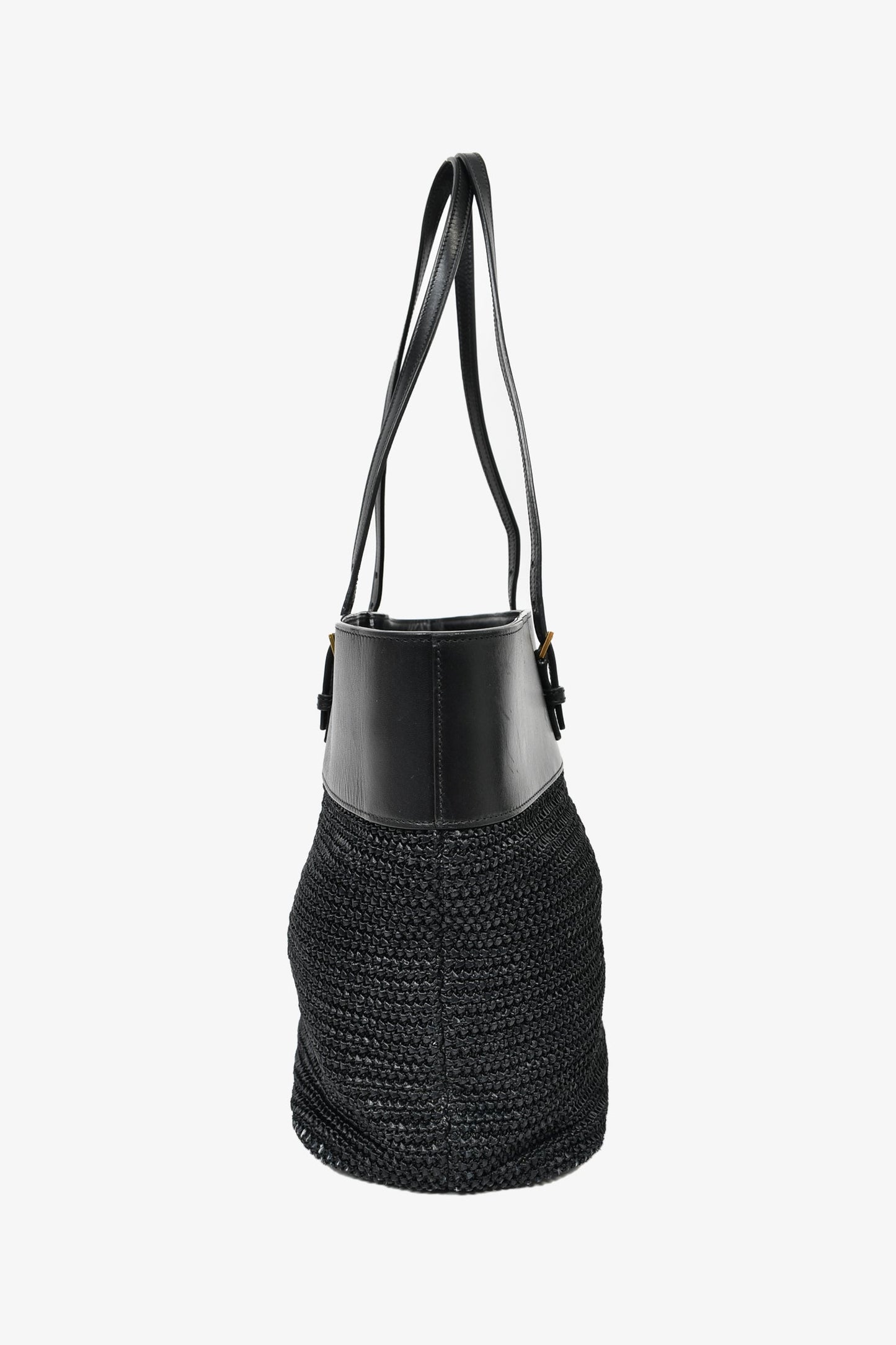 Saint Laurent Black Leather/Wicker Boucle Shopping Tote