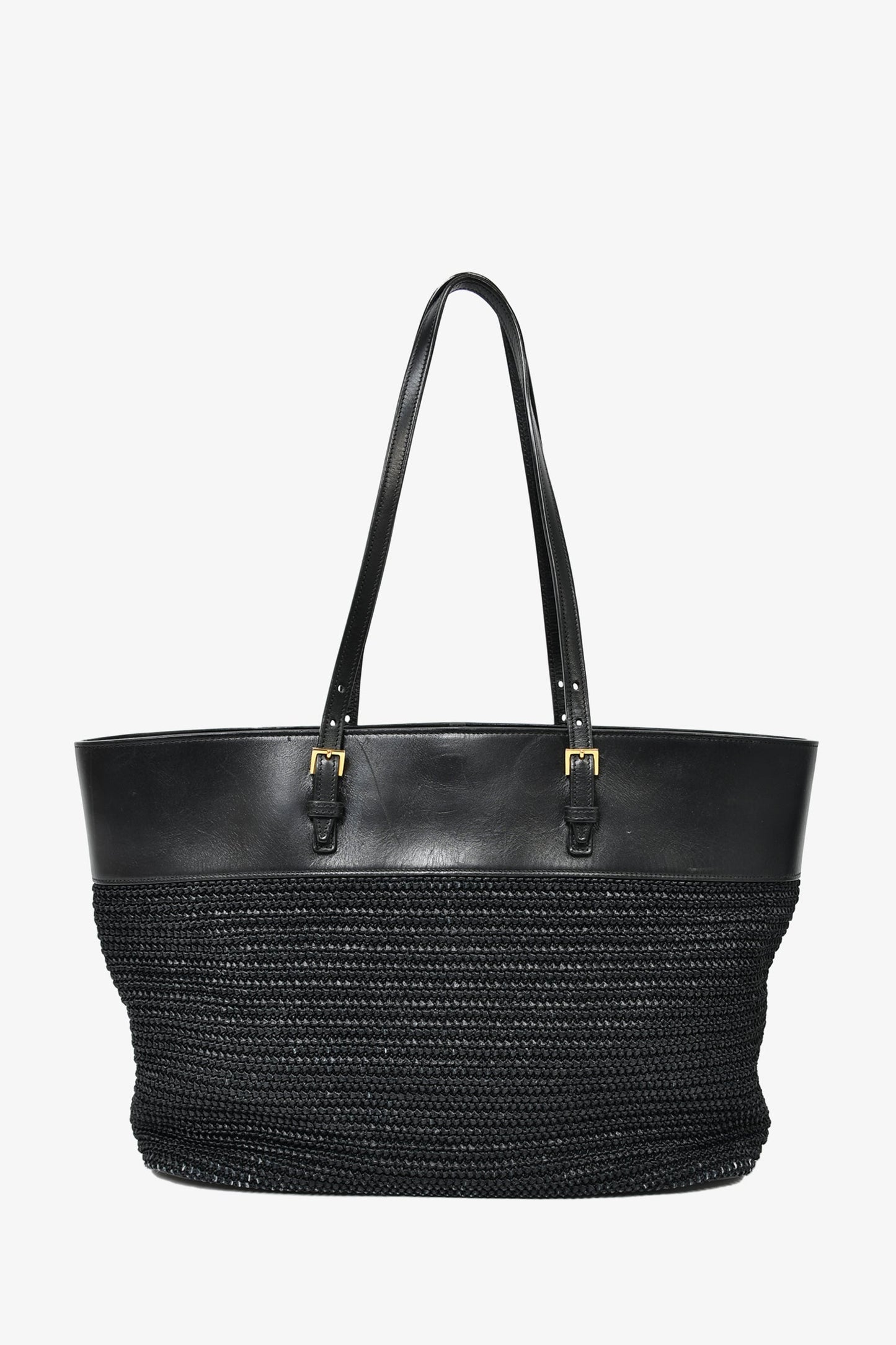 Saint Laurent Black Leather/Wicker Boucle Shopping Tote
