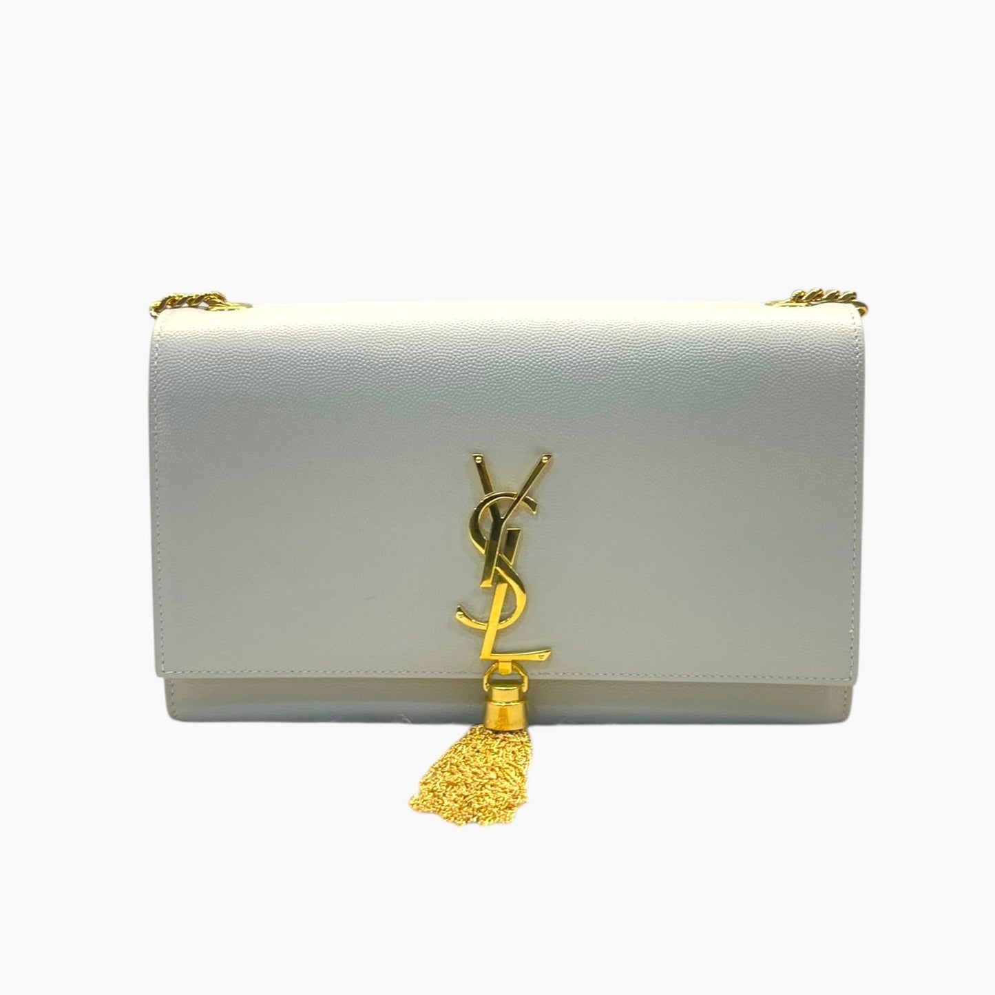 Saint Laurent White Leather Kate Tassel Shoulder Bag