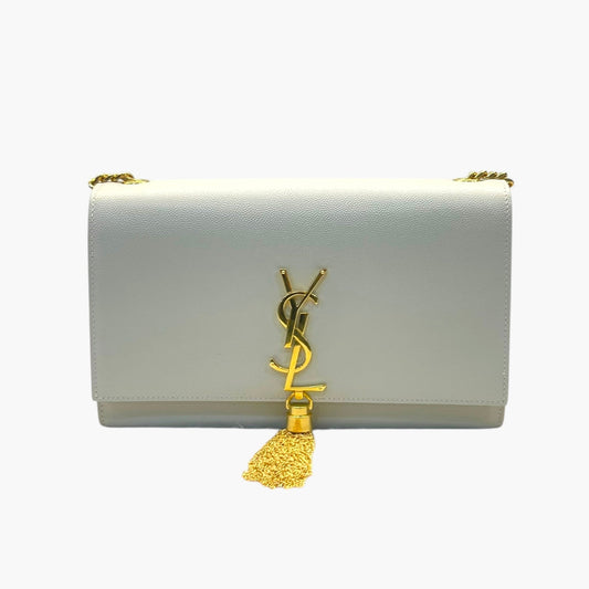 Saint Laurent White Leather Kate Tassel Shoulder Bag