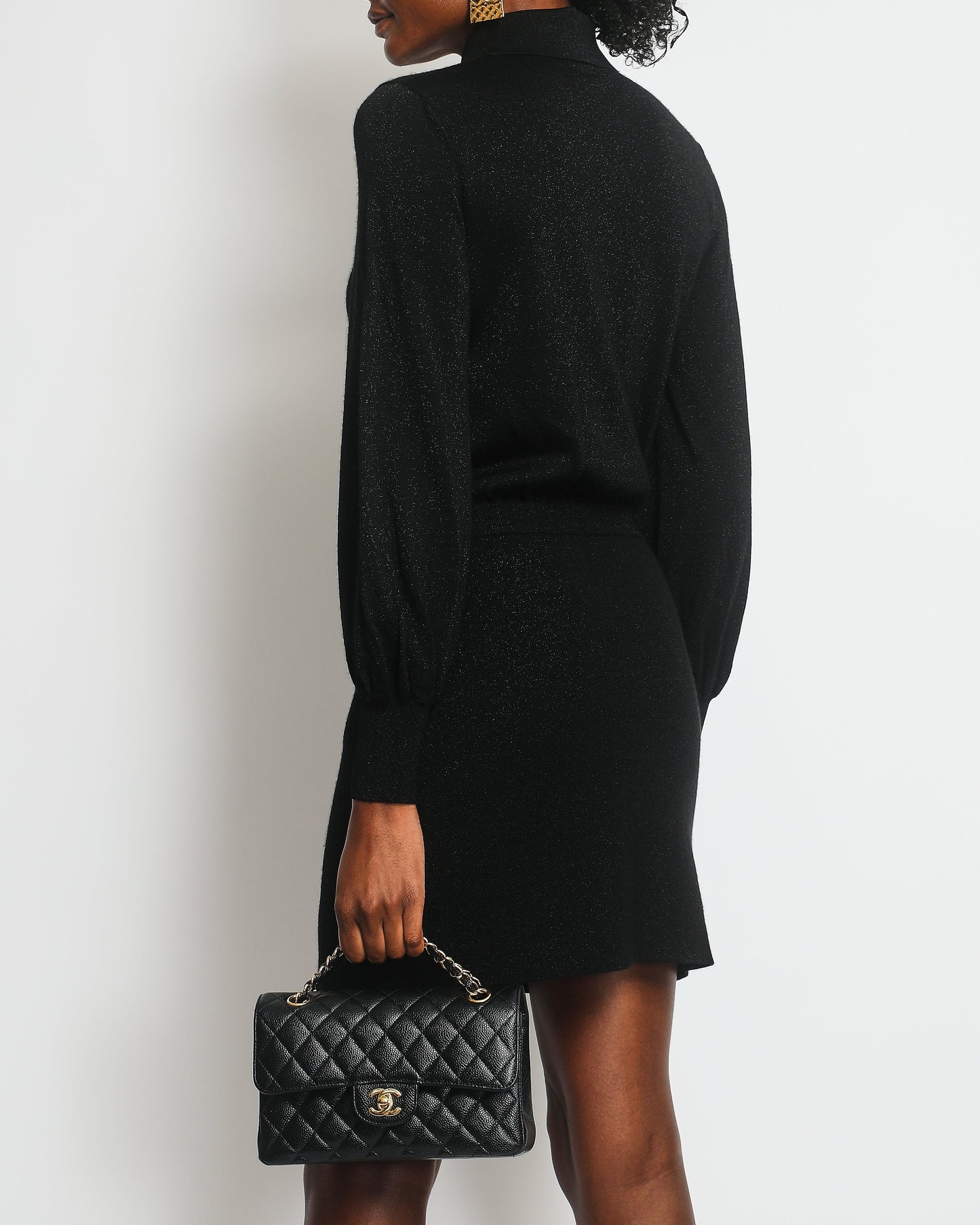 Chanel 20K Black Long Sleeve Metallic Dress with Gold Buttons RRP ¬£3,000 SIZE 34 (UK 6)