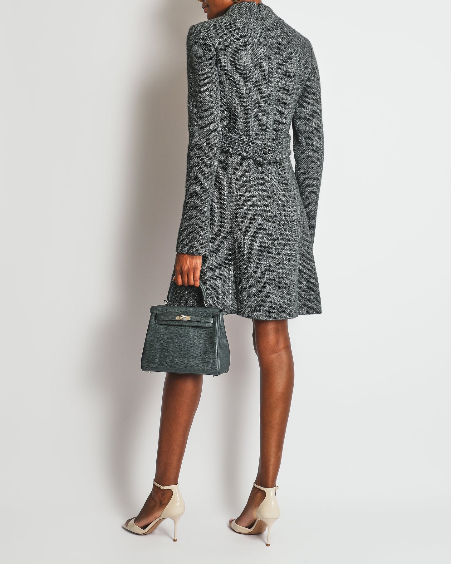 Chanel 12A Grey Tweed Long-Sleeve Mini Dress with Belt Detail Size FR 38 (UK 10) RRP ¬£3,050