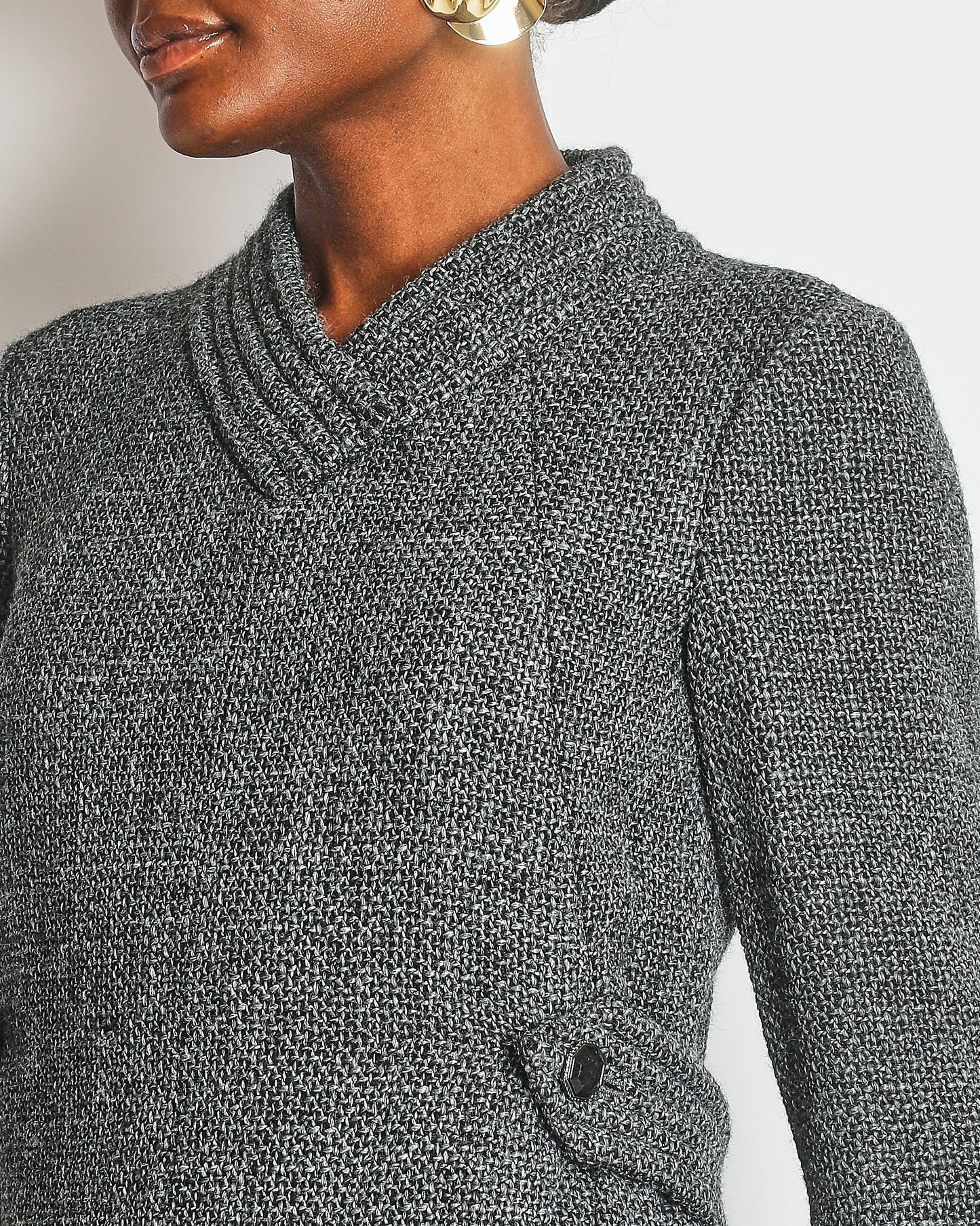 Chanel 12A Grey Tweed Long-Sleeve Mini Dress with Belt Detail Size FR 38 (UK 10) RRP ¬£3,050