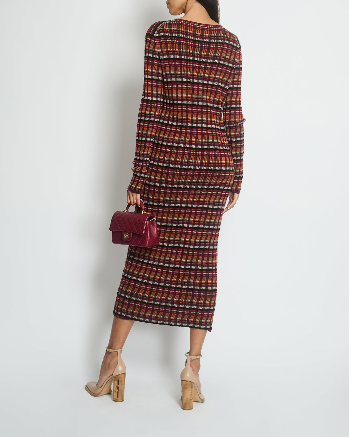 Chanel Orange Ribbed Long Sleeve Round Neck Maxi Dress with CC Button Detail FR 40 (UK 12)