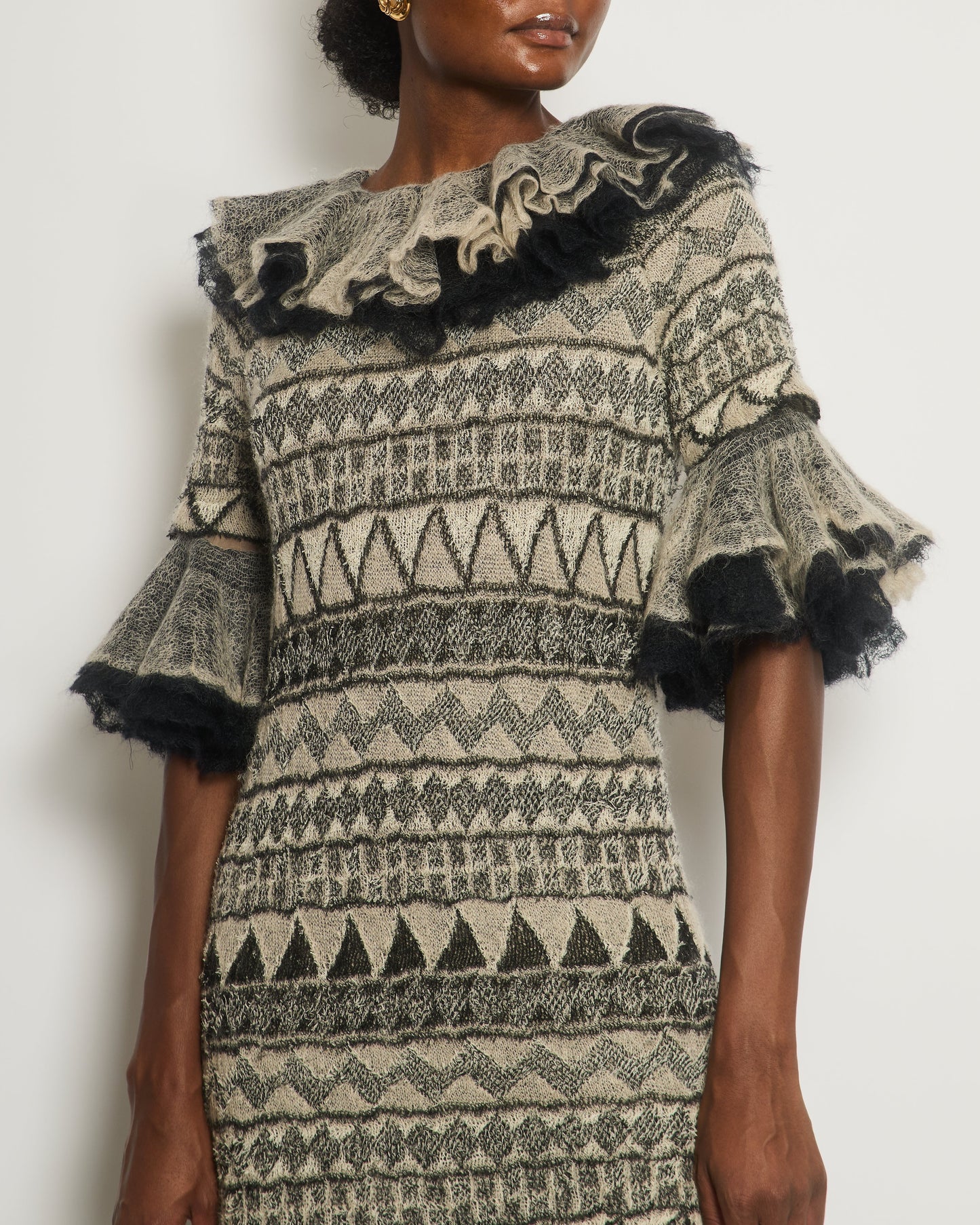 Chanel 2009 Paris-Moscow Black, Grey, Beige Wool and Mohair Mini Ruffle Dress Size FR 38 (UK 10) RRP ¬£3,650