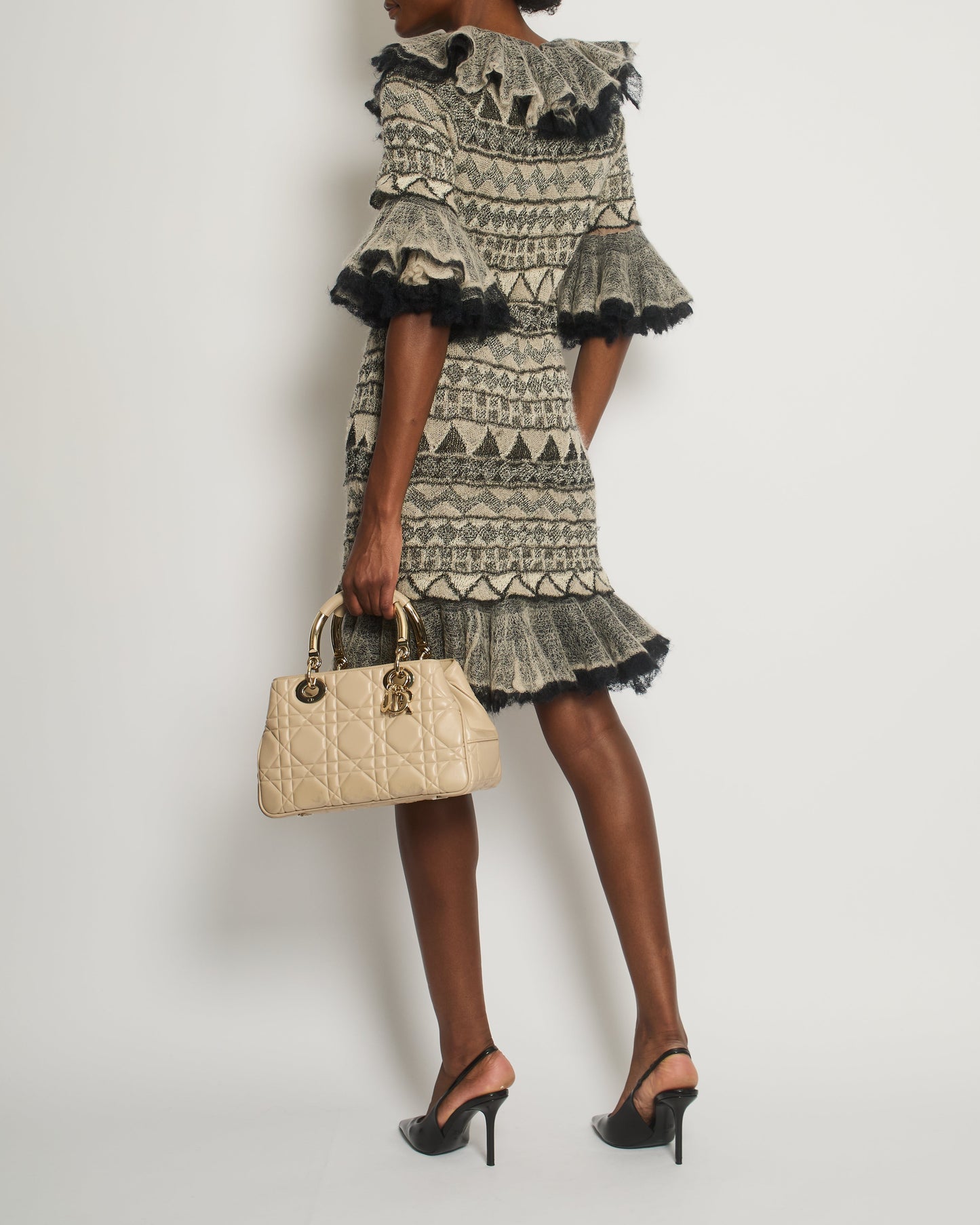 Chanel 2009 Paris-Moscow Black, Grey, Beige Wool and Mohair Mini Ruffle Dress Size FR 38 (UK 10) RRP ¬£3,650