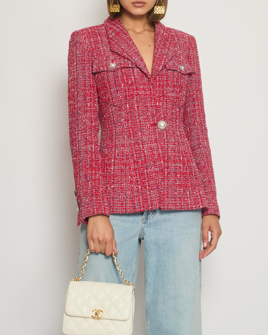 Chanel 19P Red Tweed Double-Breasted Jacket with Pearl Button Detail FR 38 (UK 10) RRP £5,550