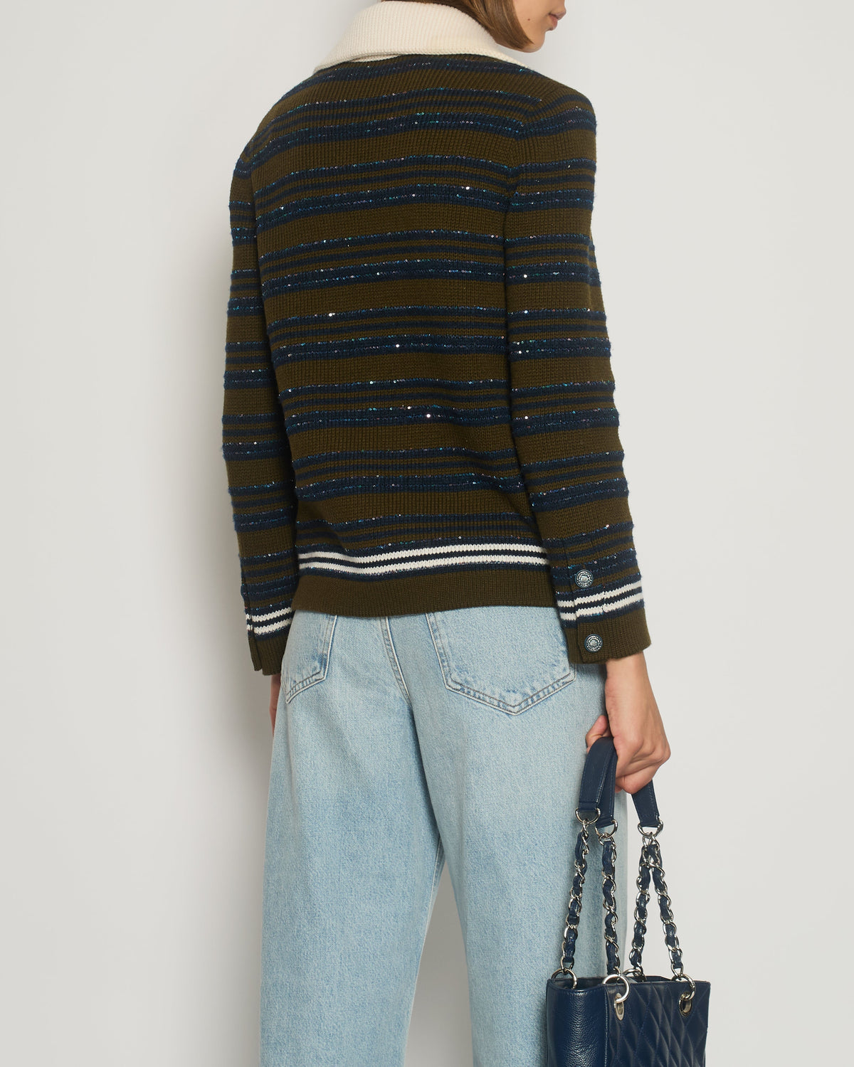Chanel Runway 2020 Cashmere Striped Long Sleeve Jacket with Sequin Embellishment Detail FR 34 (UK 6)