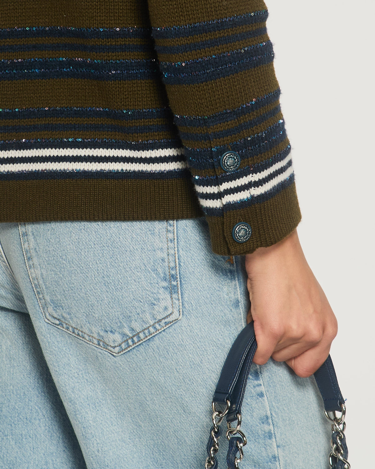 Chanel Runway 2020 Cashmere Striped Long Sleeve Jacket with Sequin Embellishment Detail FR 34 (UK 6)
