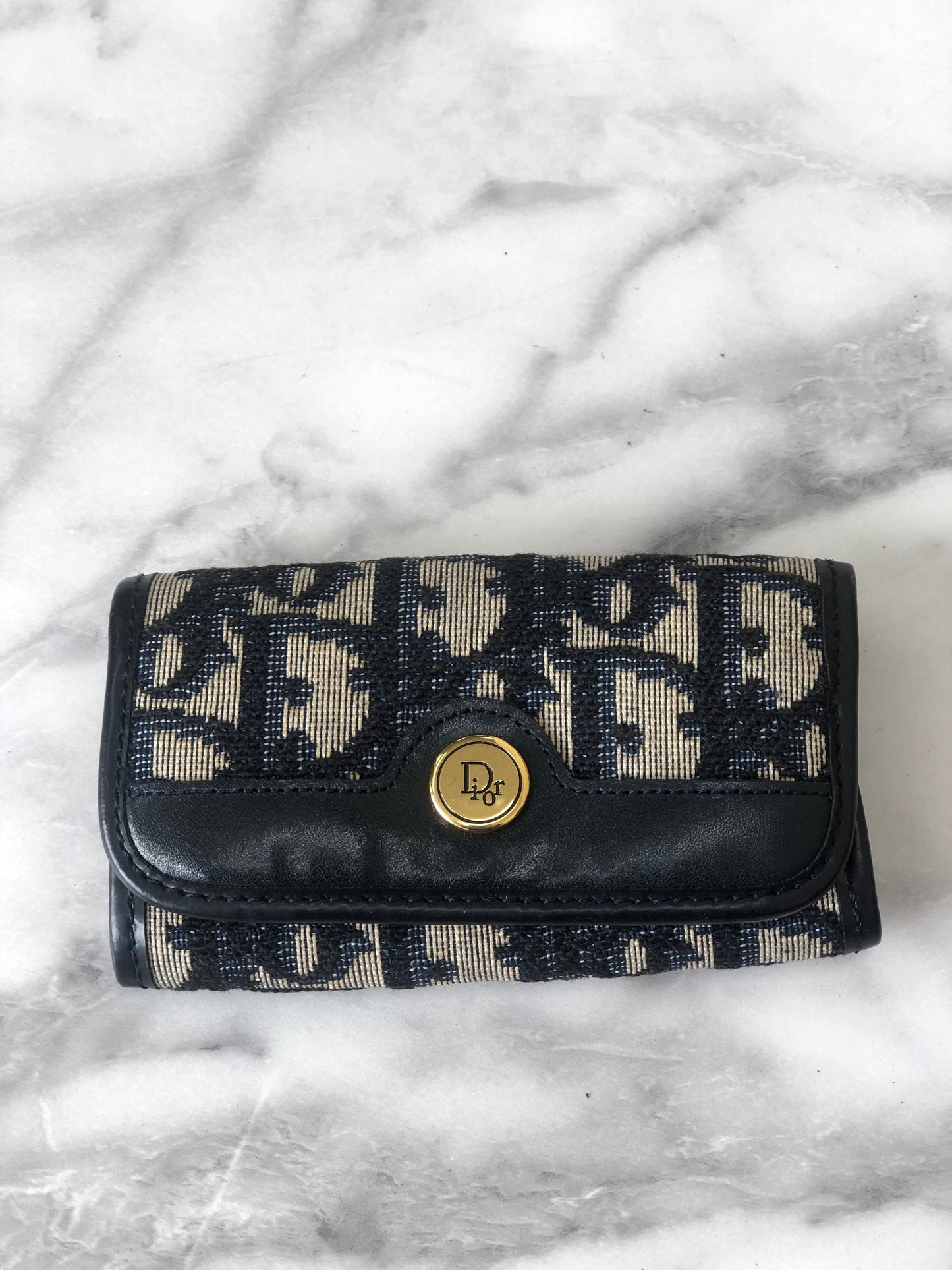 Christian Dior Trotter Jacquard Leather Key Case Navy Vintage i8hs8t