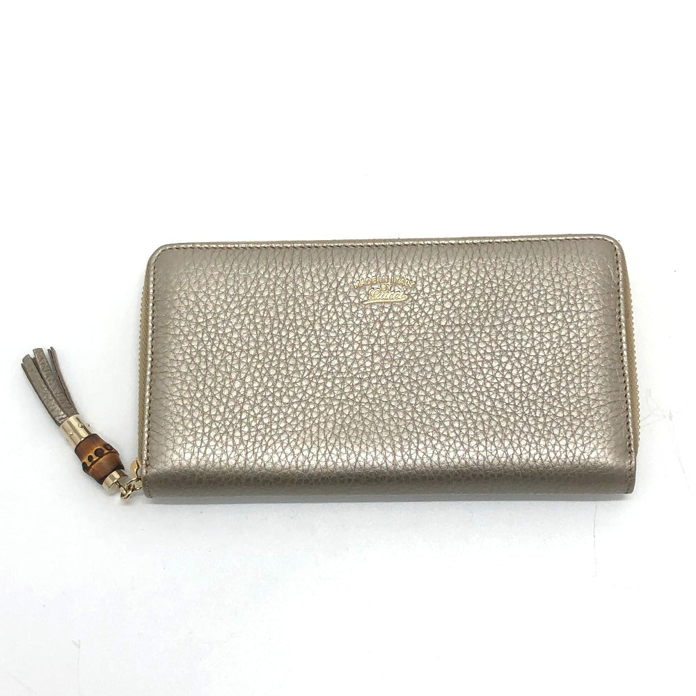 GUCCI Long Wallet Purse 307984 leather Champagne Gold Bamboo Continental wallet Women Secondhand