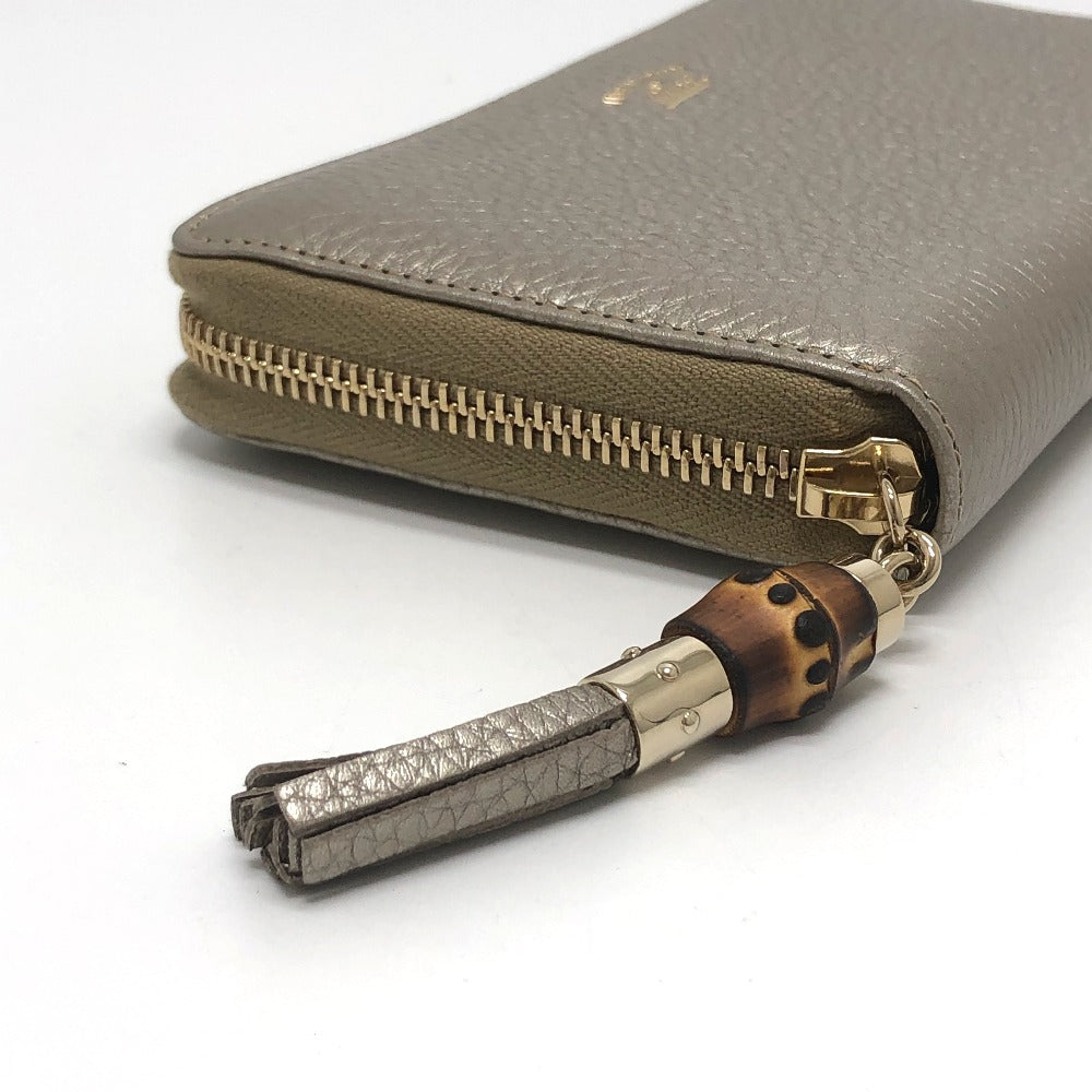 GUCCI Long Wallet Purse 307984 leather Champagne Gold Bamboo Continental wallet Women Secondhand