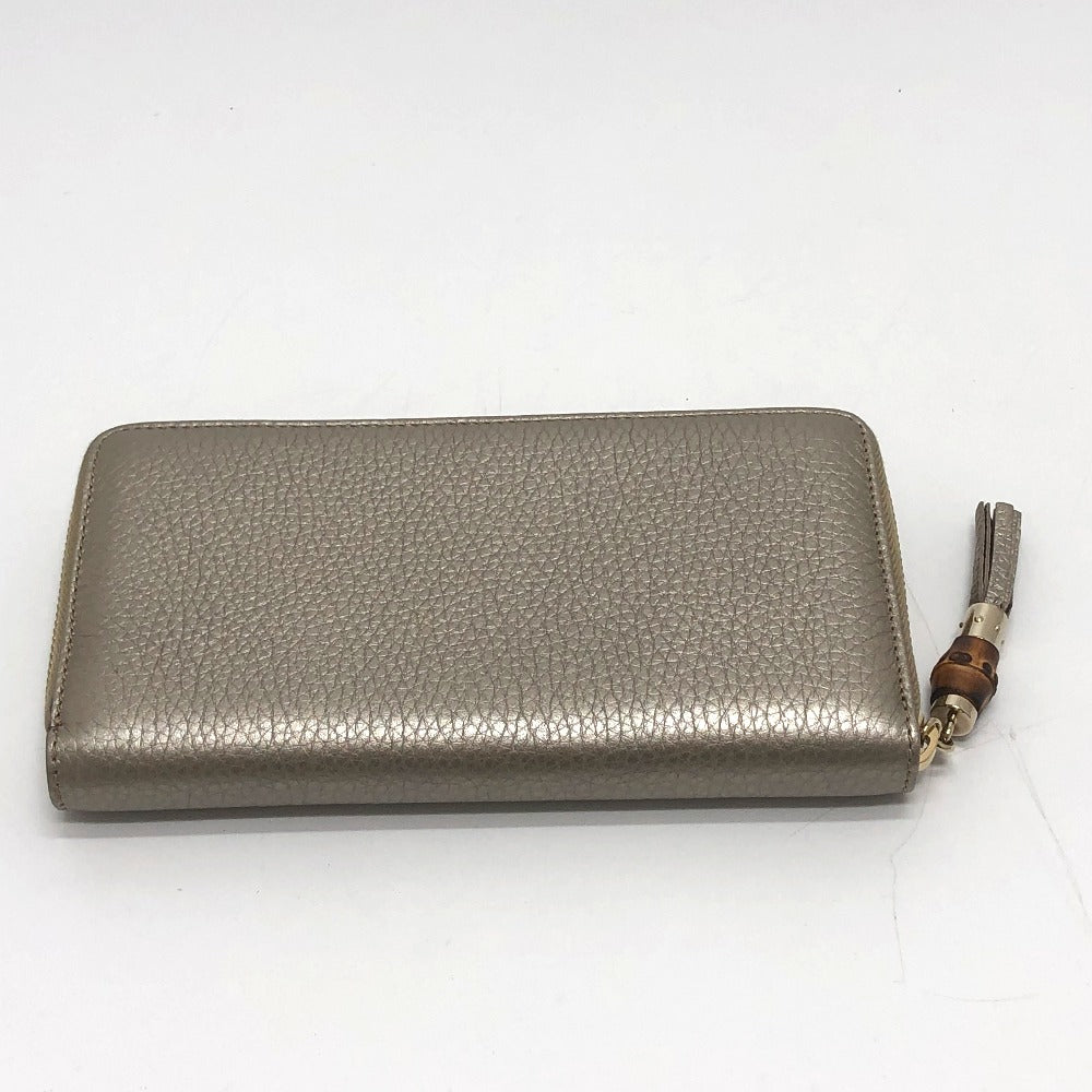 GUCCI Long Wallet Purse 307984 leather Champagne Gold Bamboo Continental wallet Women Secondhand