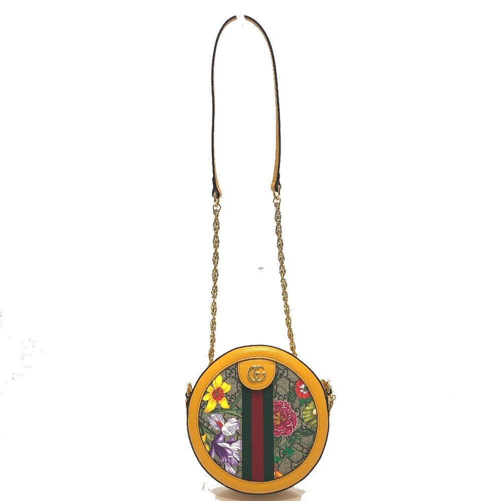 GUCCI Shoulder Bag 550618 GG Supreme Canvas yellow GG flora webbing Women Secondhand