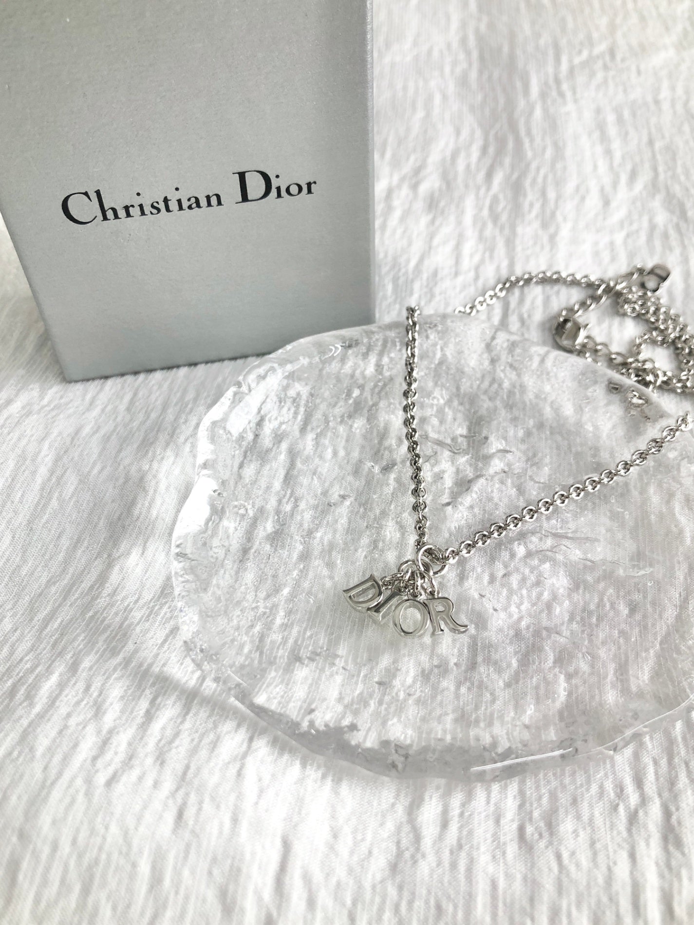 Christian Dior Logo Motif Necklace Silver Vintage t8f4zg