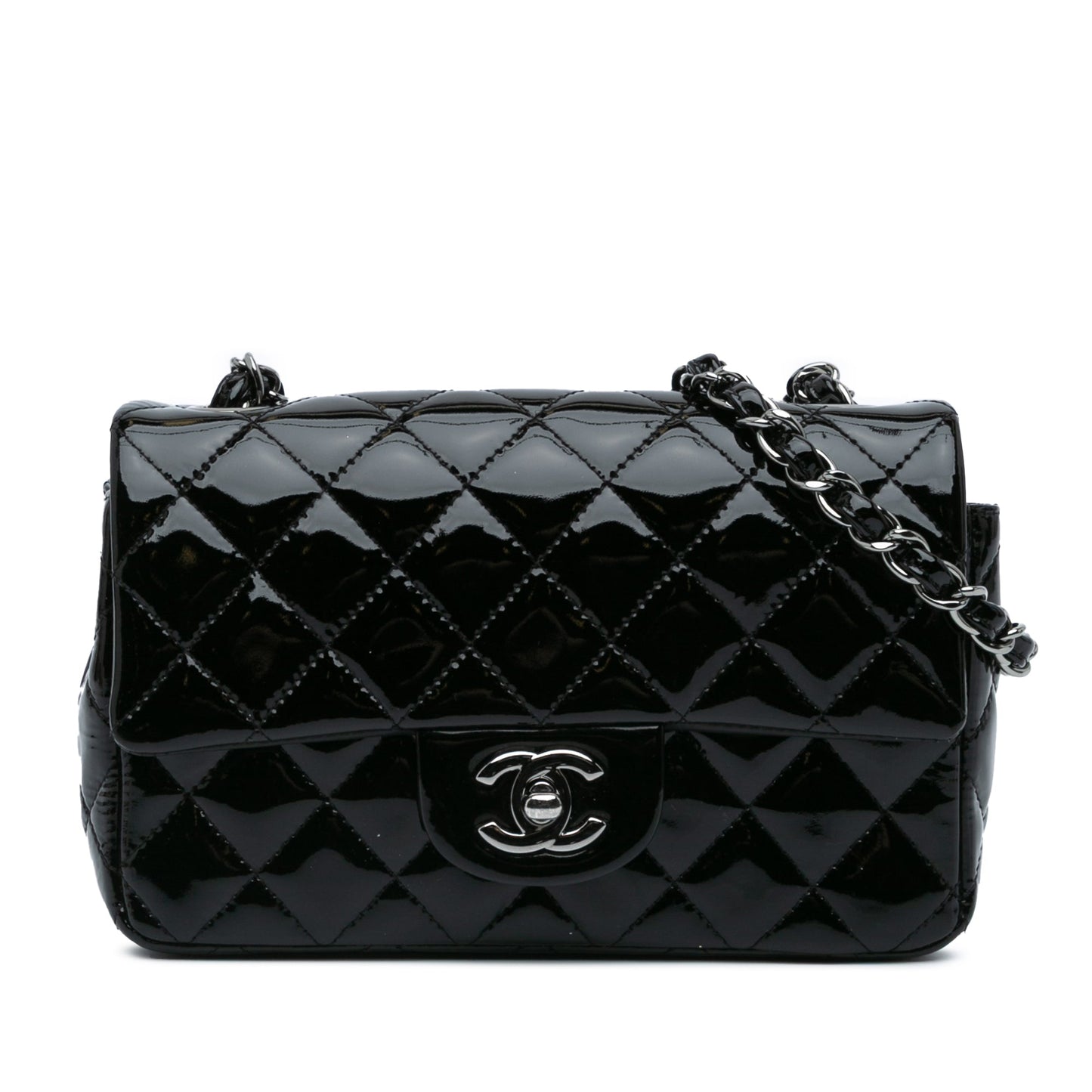 Black Chanel Mini Rectangular Classic Patent Single Flap Crossbody Bag