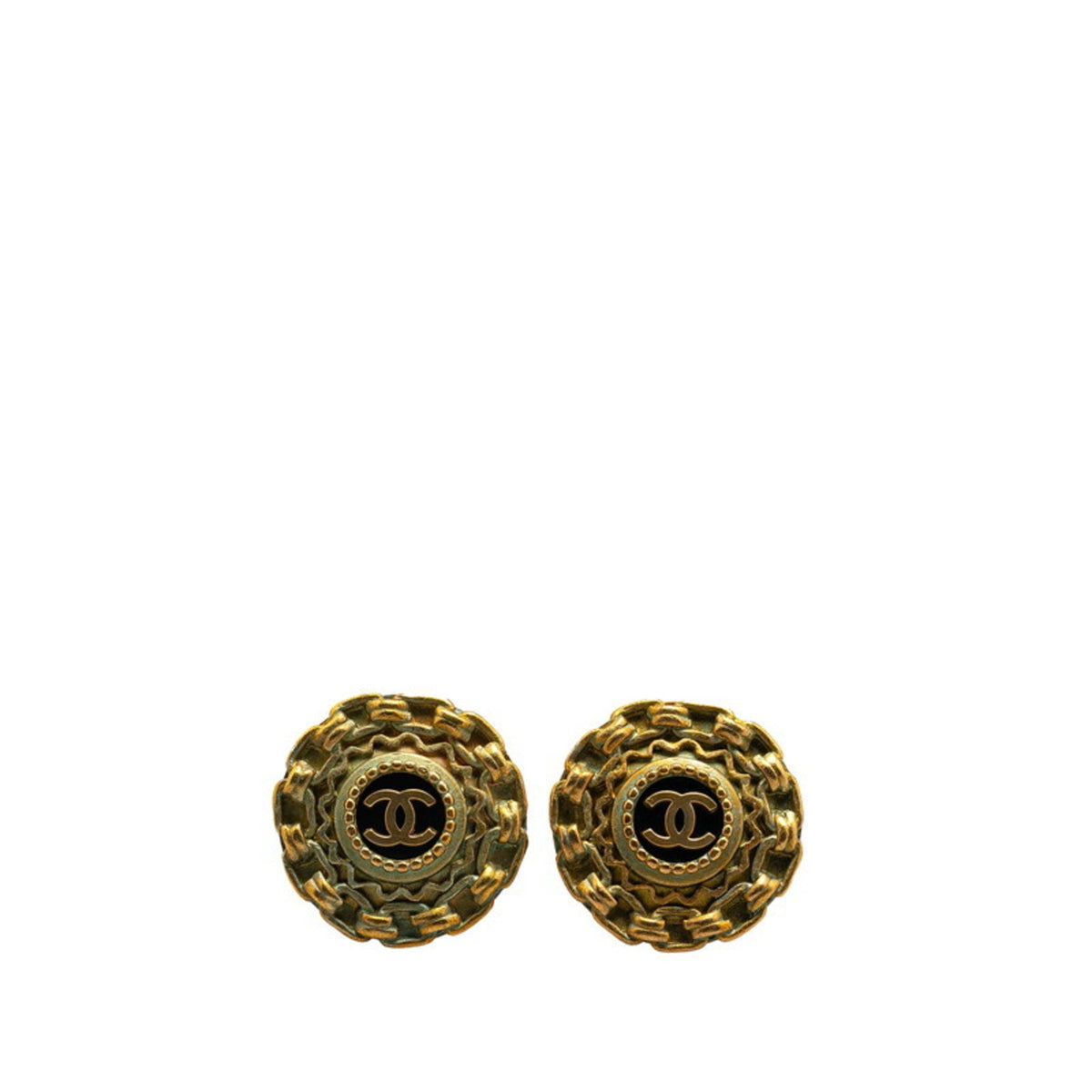 Chanel Round Enamel Earrings