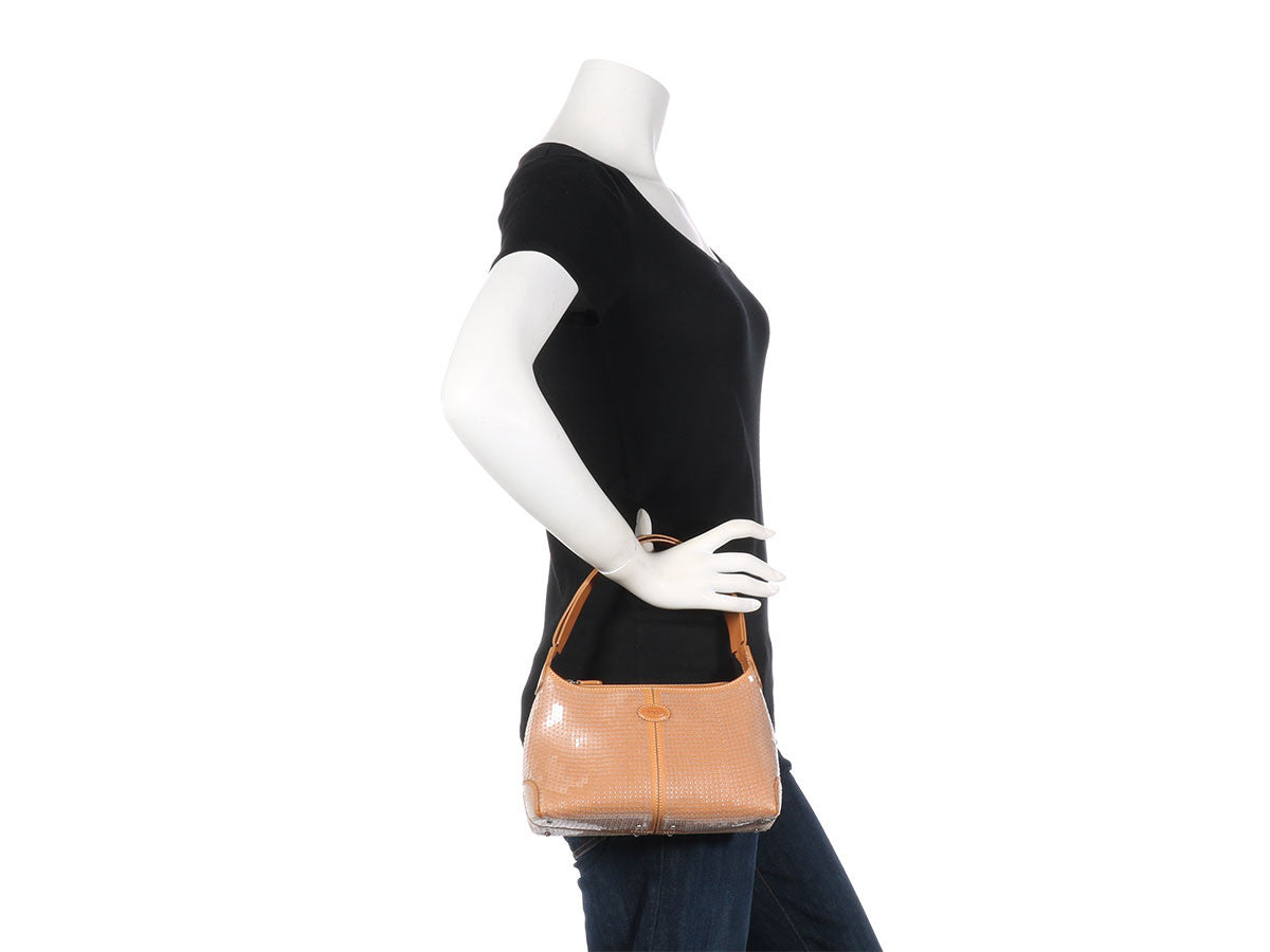 Tod's Small Tan Sequined Shoulder Bag