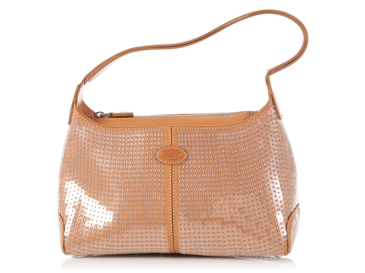 Tod's Small Tan Sequined Shoulder Bag