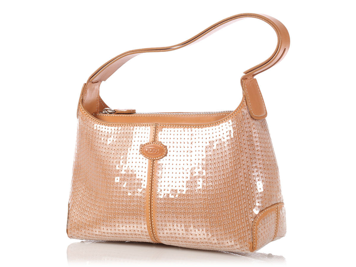 Tod's Small Tan Sequined Shoulder Bag