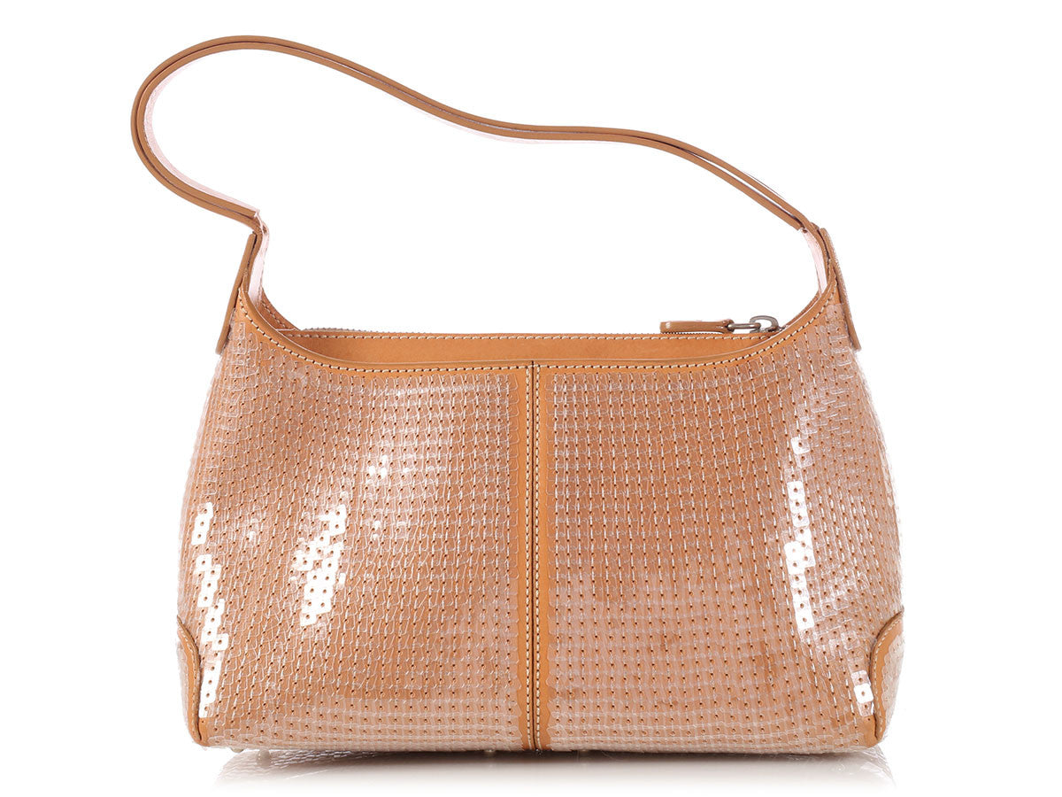Tod's Small Tan Sequined Shoulder Bag