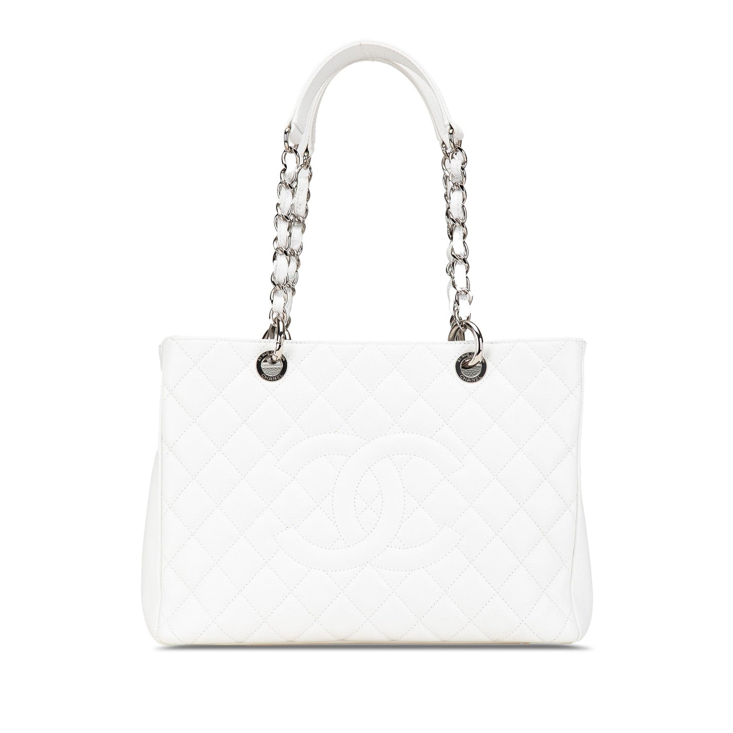 White Chanel Caviar Grand Shopping Tote