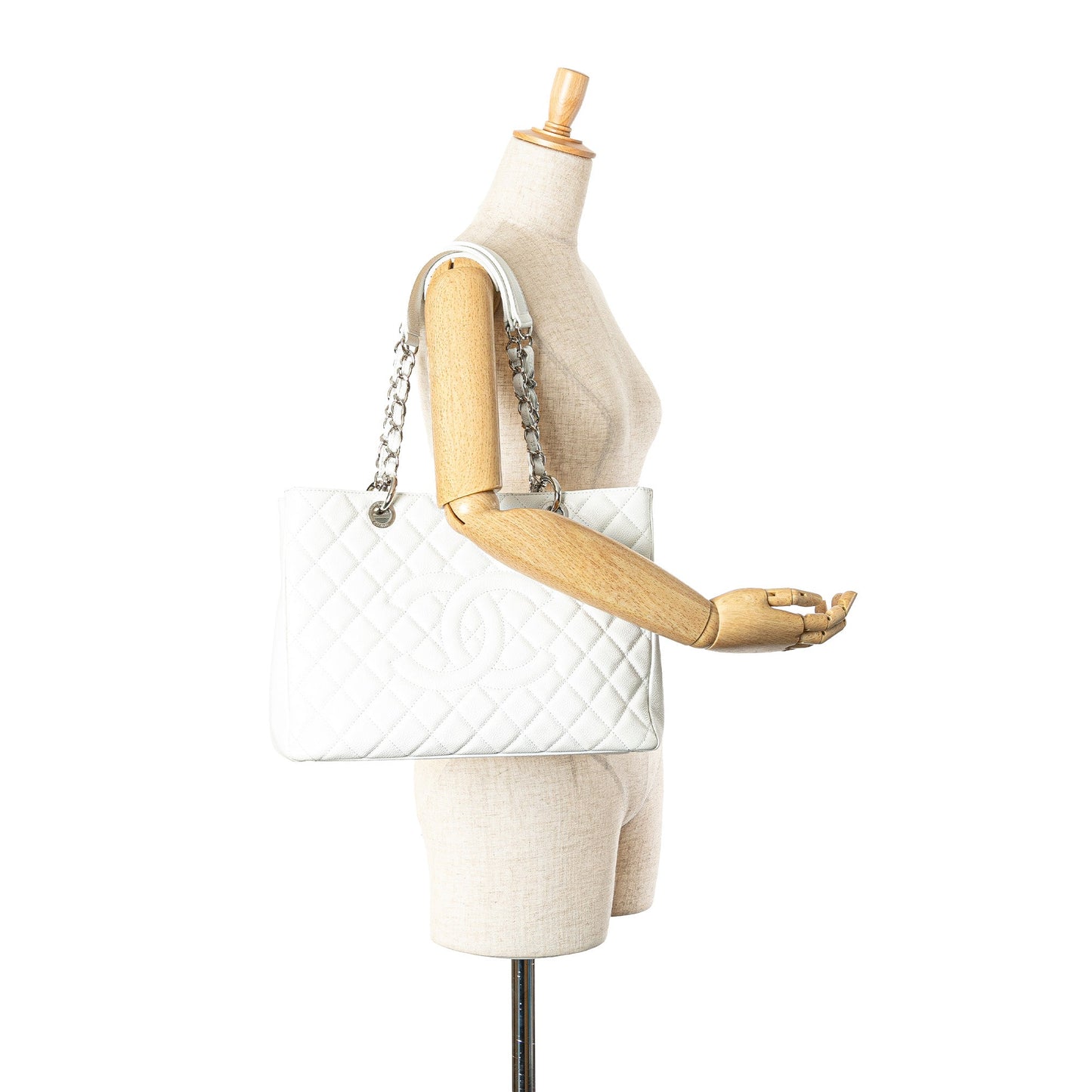 White Chanel Caviar Grand Shopping Tote