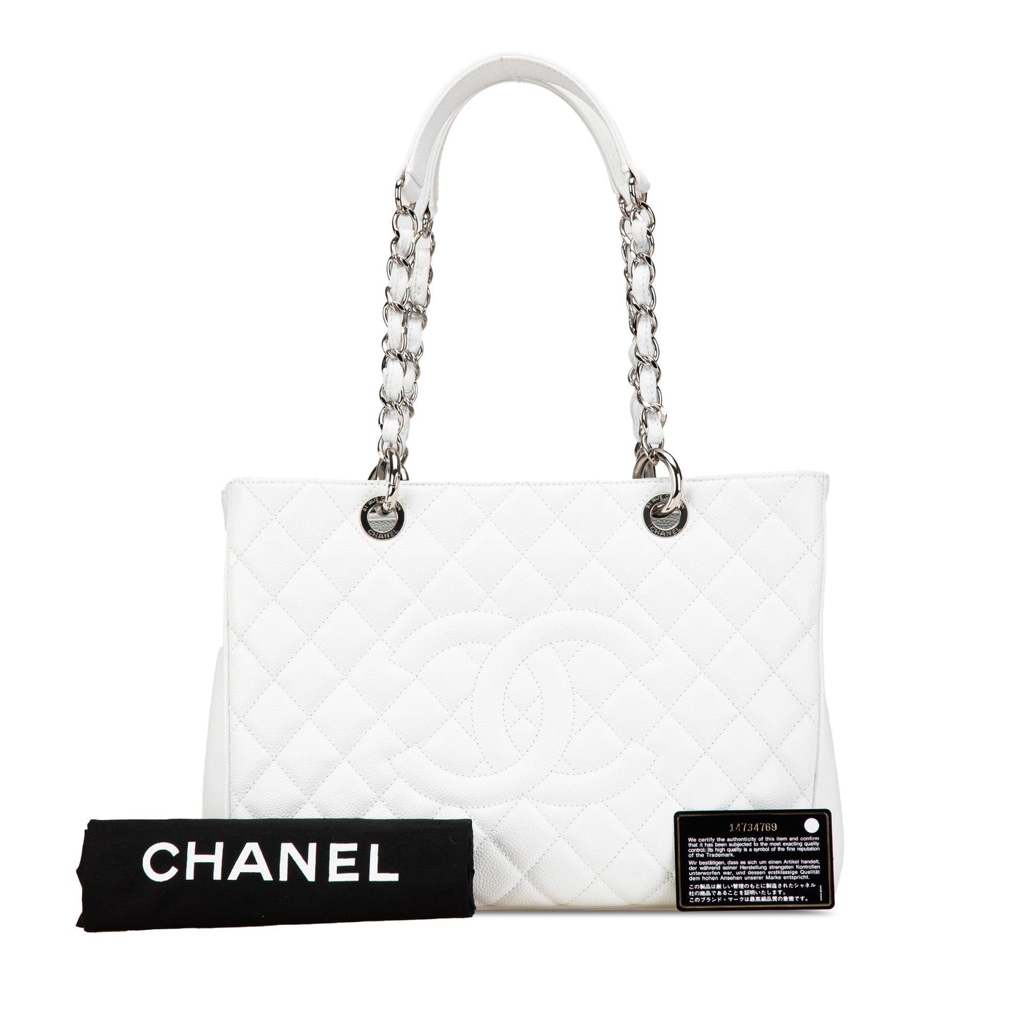 White Chanel Caviar Grand Shopping Tote