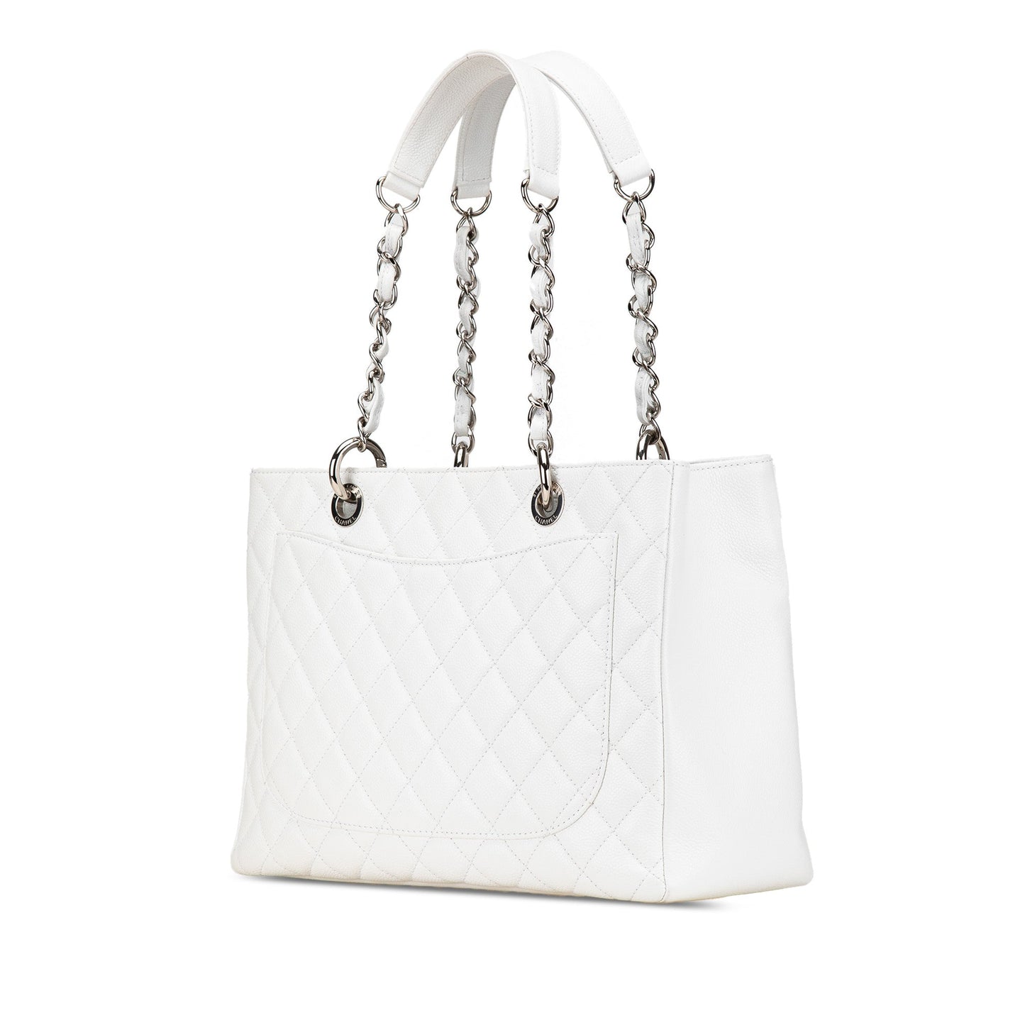 White Chanel Caviar Grand Shopping Tote
