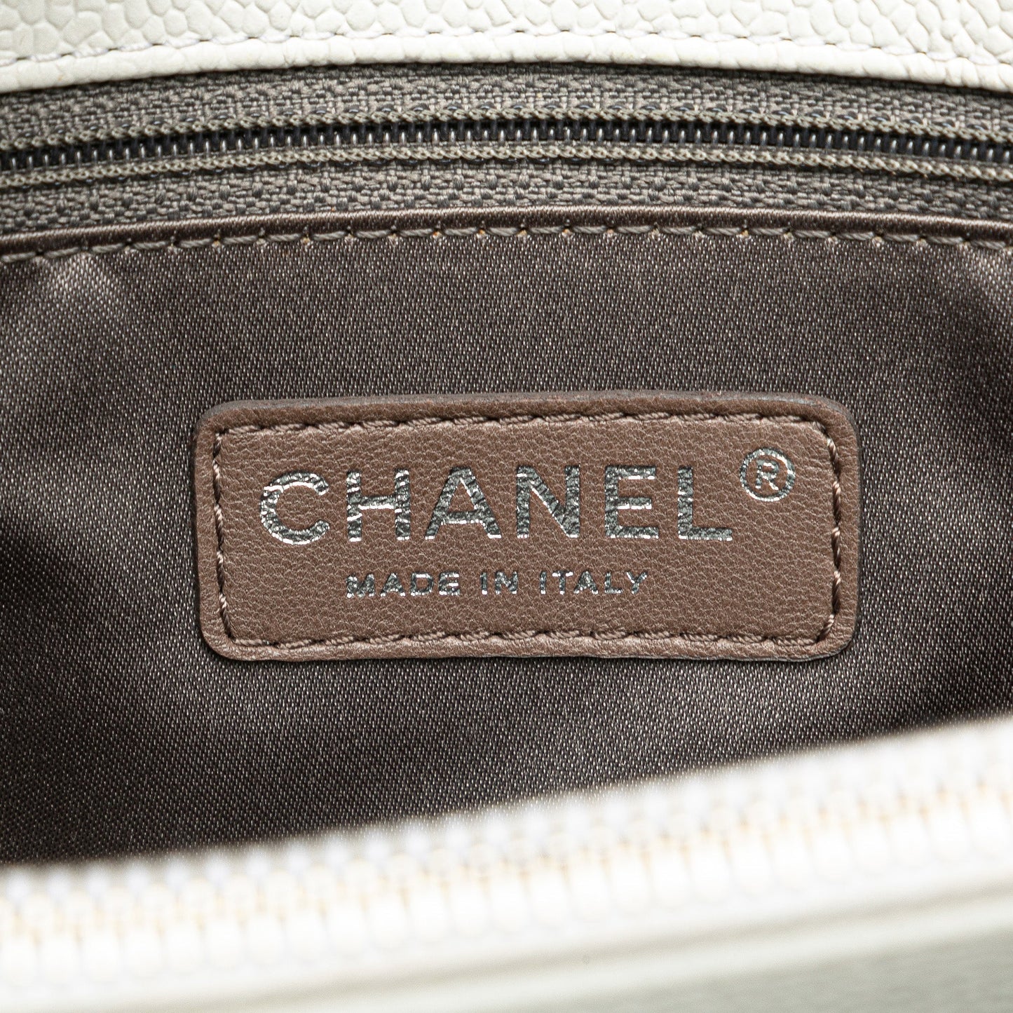 White Chanel Caviar Grand Shopping Tote