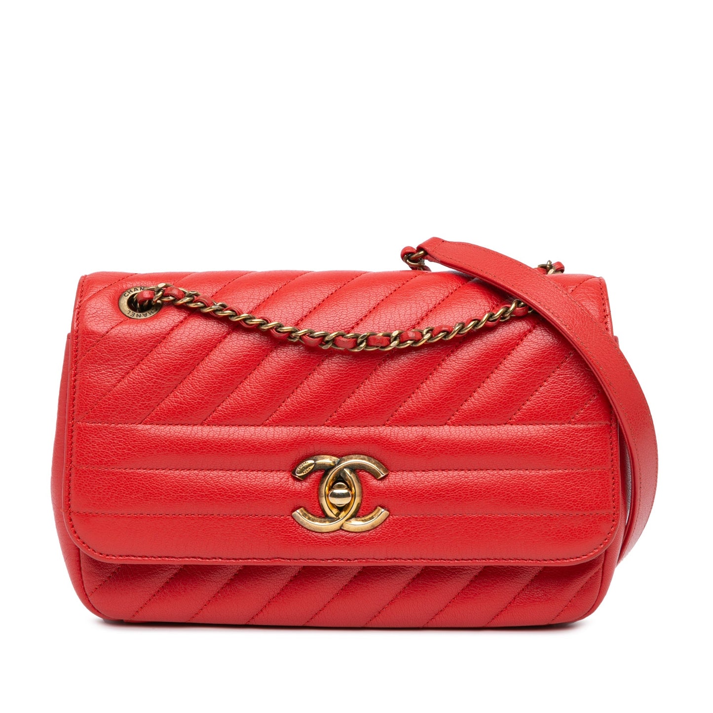 Red Chanel Small Diagonal Quilted Goatskin Flap Crossbody Bag