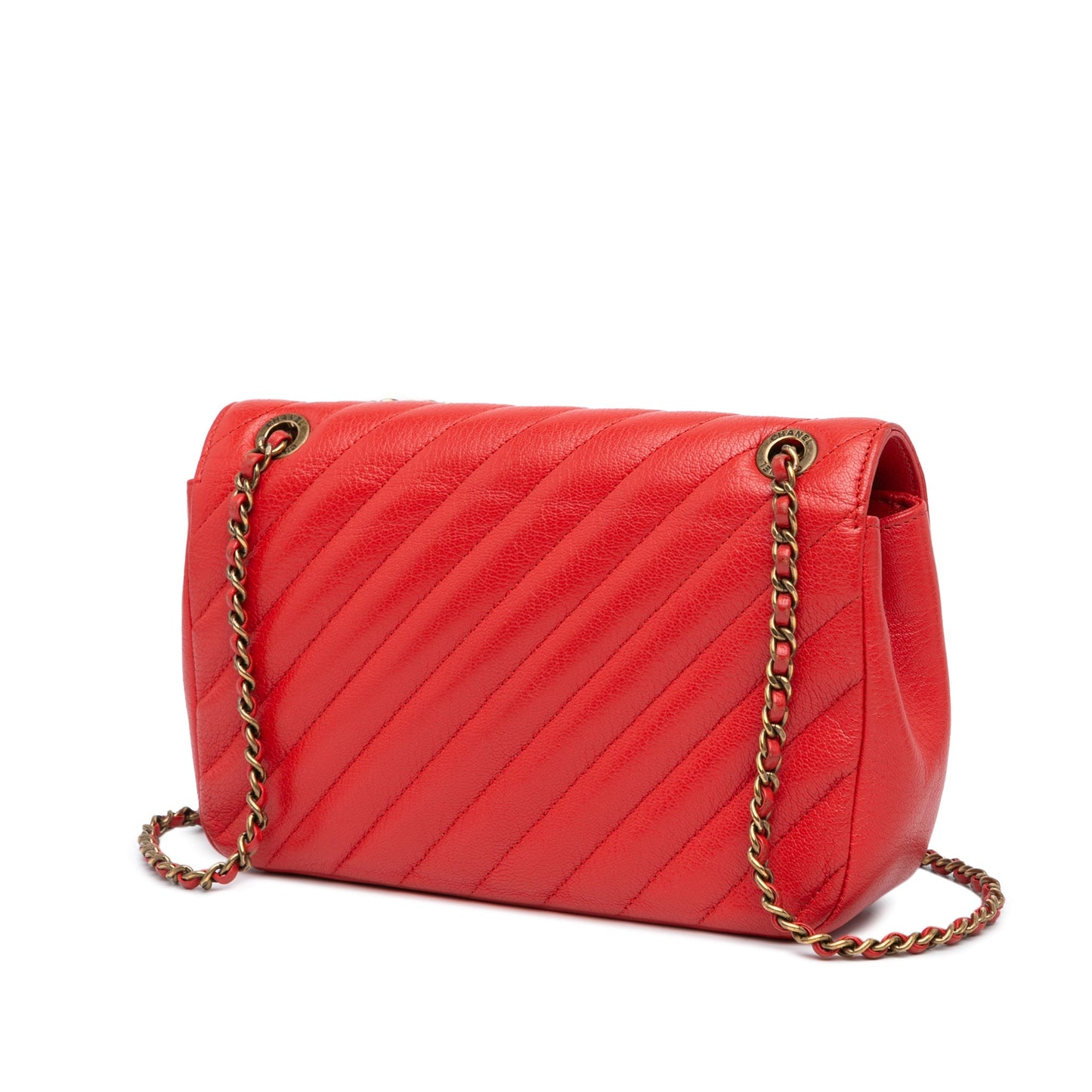 Red Chanel Small Diagonal Quilted Goatskin Flap Crossbody Bag