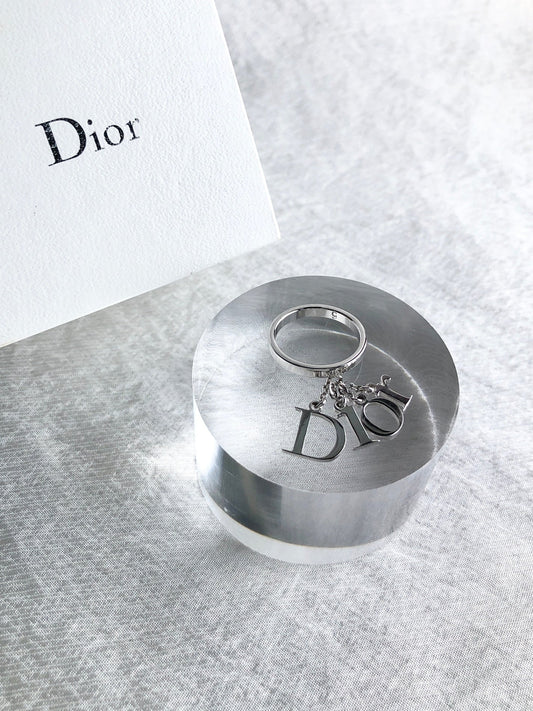 Christian Dior Logo Charm Ring Silver Vintage enmvv4